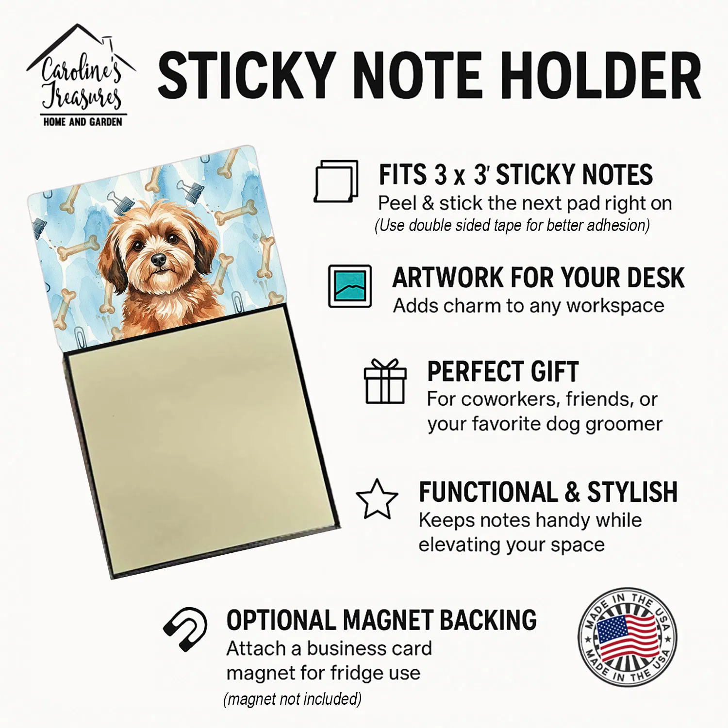 Sable Havanese Coworker Watercolor Sticky Note Holder Refillable Dispenser Desk Accessory 3x3 Pad Gift photo 3