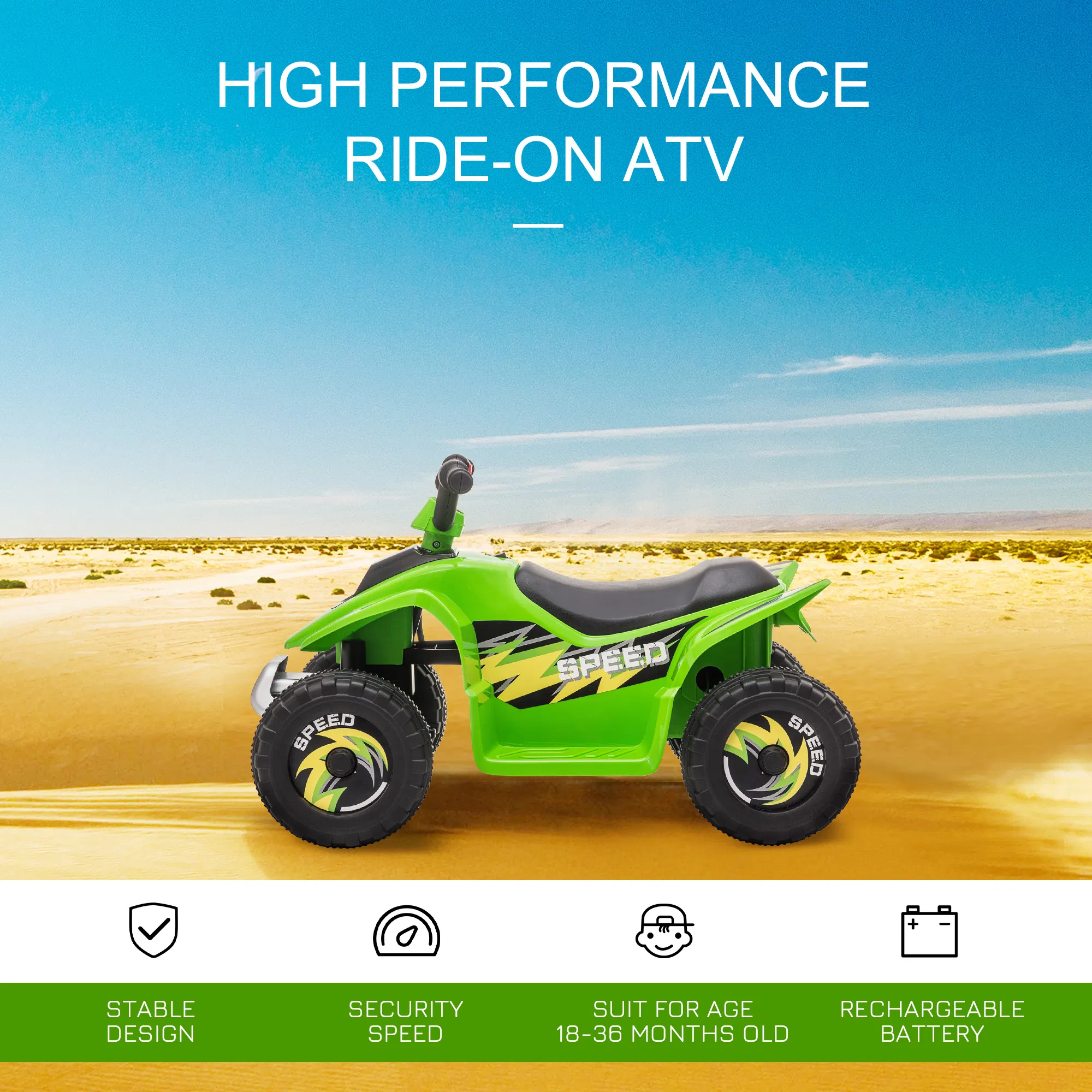 Kids Ride on ATV, 6V Battery Powered Quad Car with Forward, Reverse Switch, for Boys Girls 18-36 Months, Green photo 5