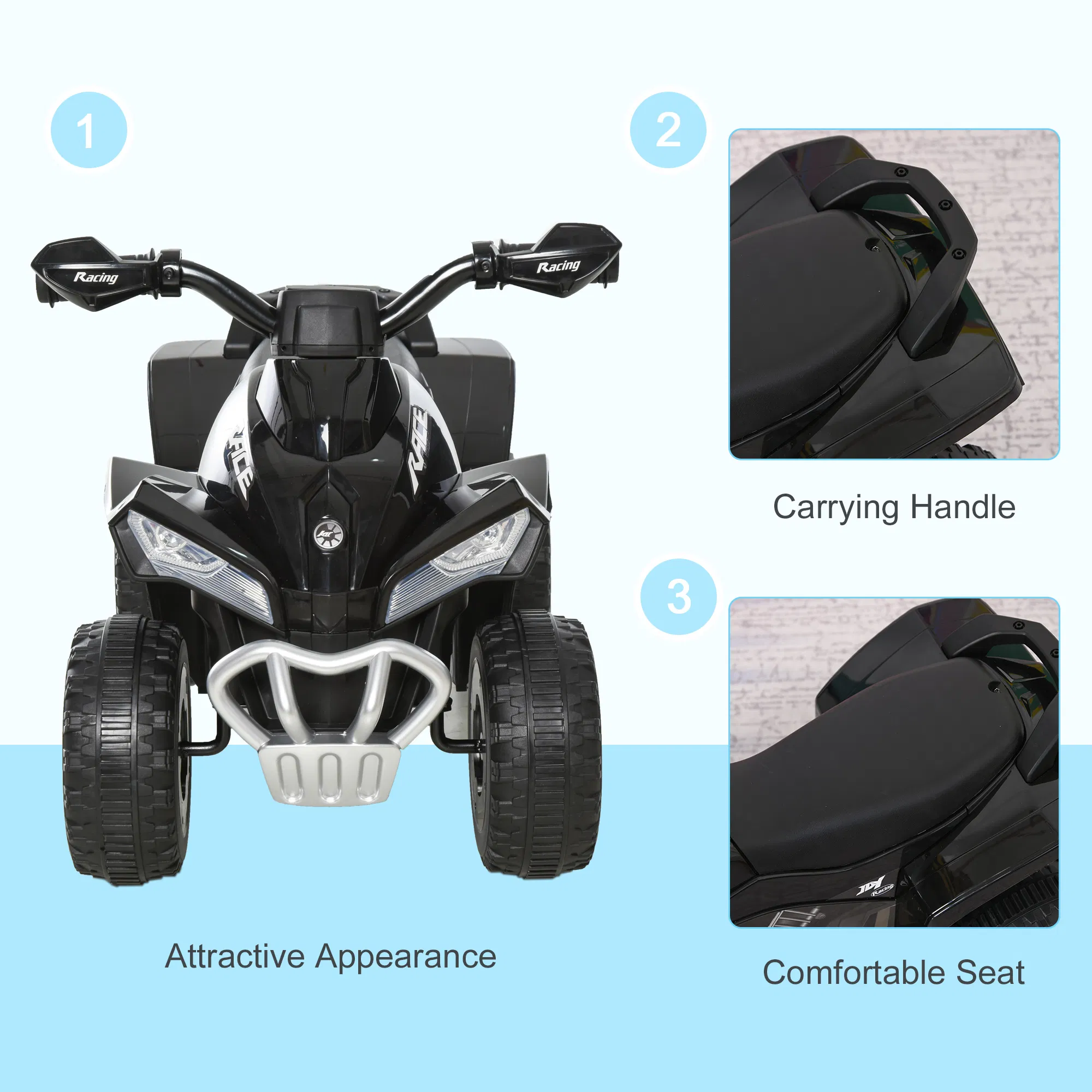 No Power 4 Wheels Ride on Toy for Kids, Foot To Floor Slider Toddler Ride-on Car with Music, Lightening, for 18-36 Months Black photo 5