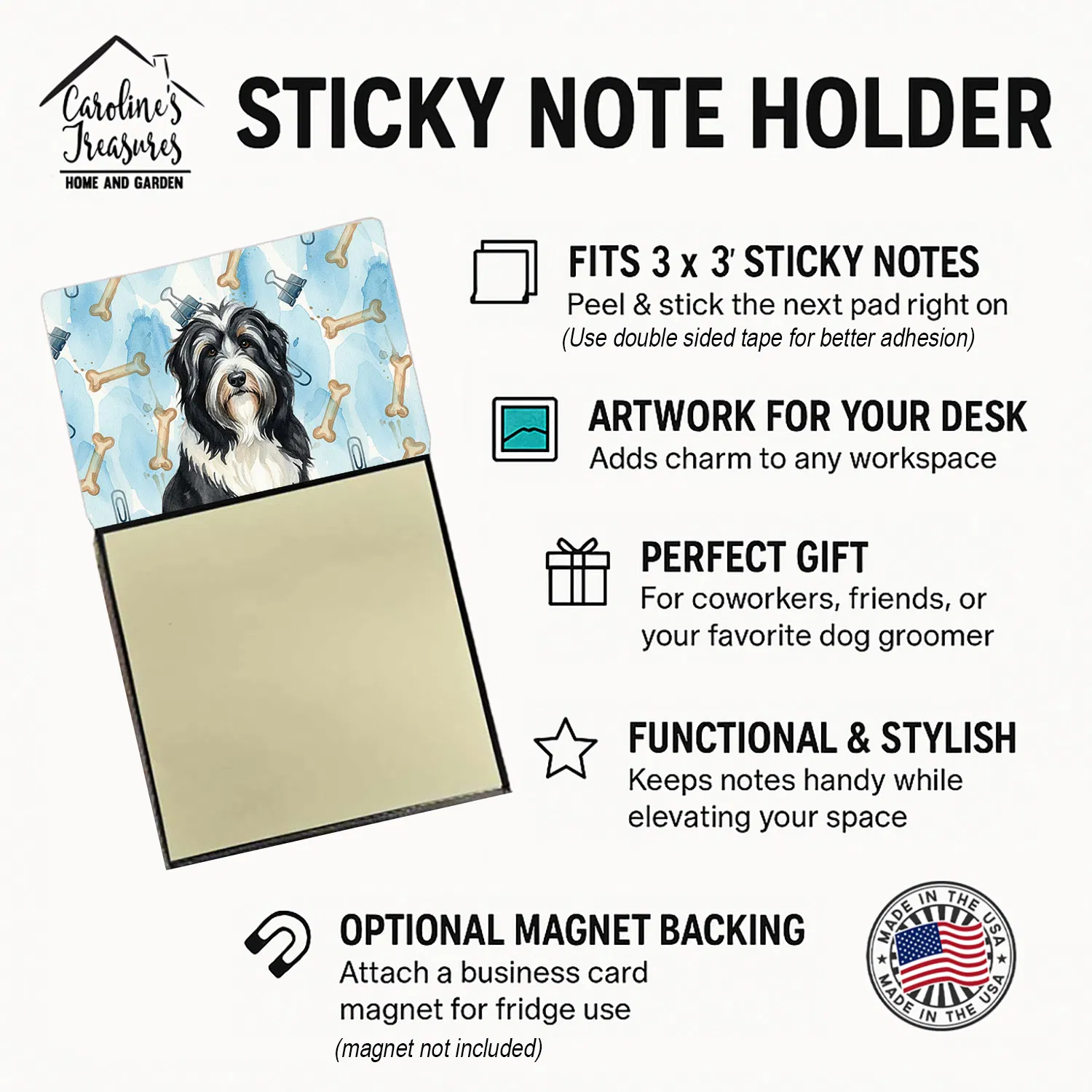 Black Bearded Collie Coworker Watercolor Sticky Note Holder Refillable Dispenser Desk Accessory 3x3 Pad Gift photo 5
