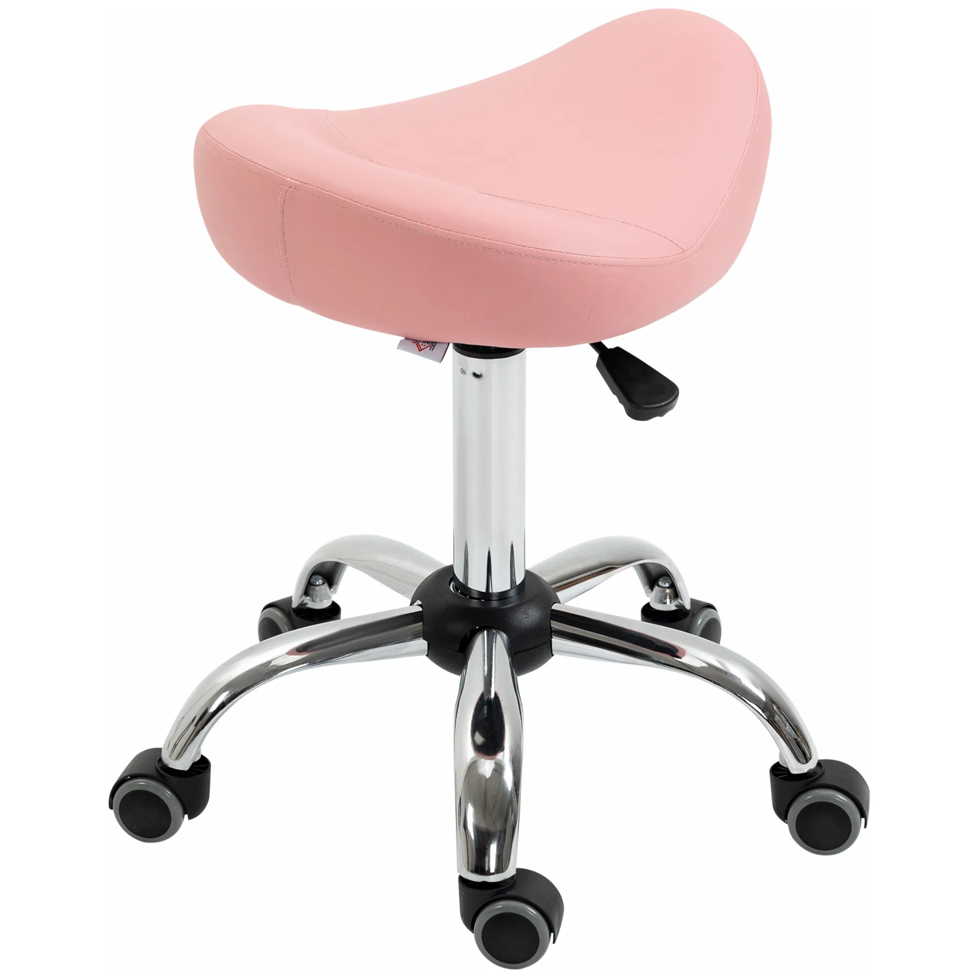 Saddle Stool Chic: Height Adjustable Rolling Salon Chair in Pink PU Leather for Massage, Spa, Clinic, Beauty, and Tattoo photo 1