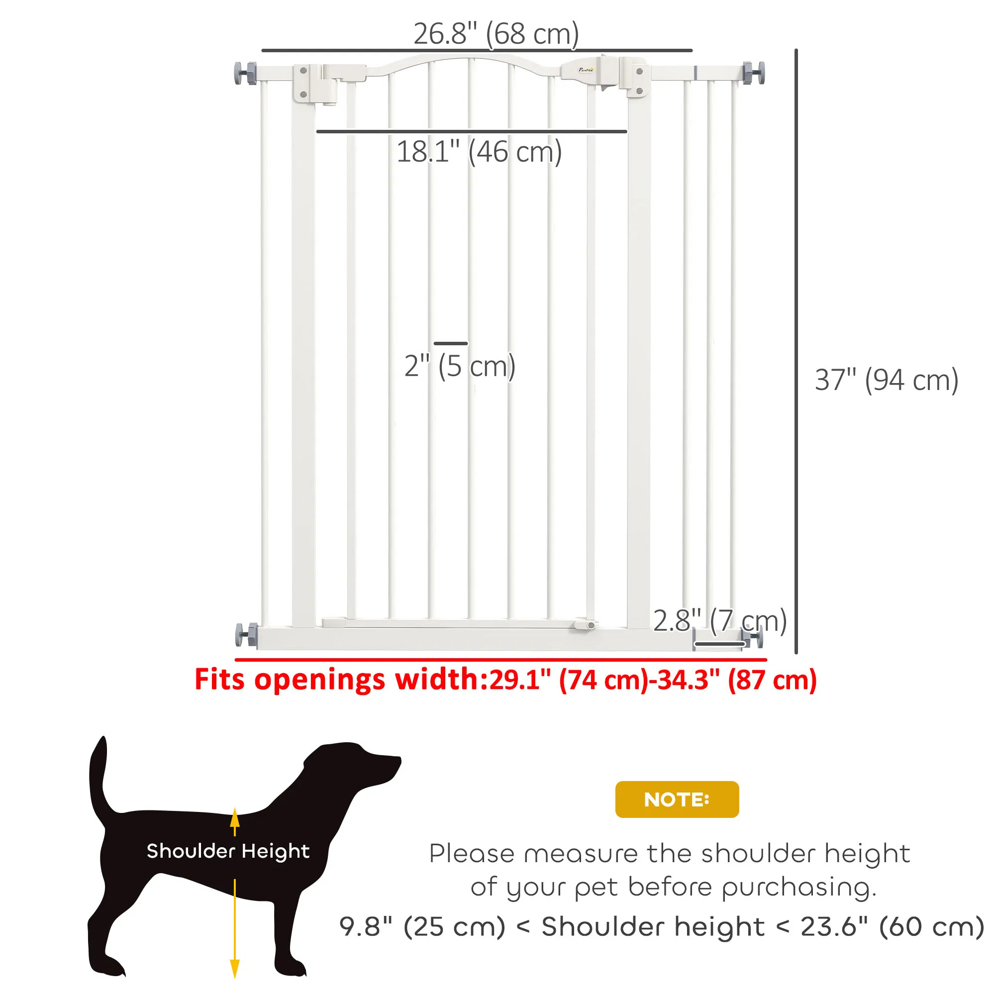 Extra Tall Dog Gate with Door, Pressure Fit, Auto Close, Double Locking for Doorways Hallways Stairs, 29"-34", White photo 6