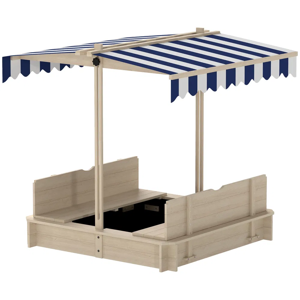 Kids Wooden Sandbox Outdoor Backyard Playset Children Play Station w/ Adjustable Canopy & Convertible Bench Sand for 3-7 Years Old photo 7