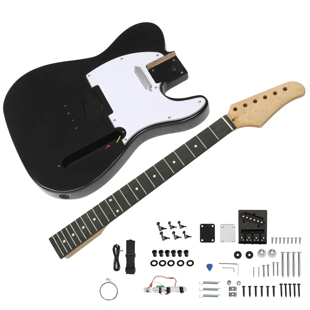 DIY 6 String TL Style Electric Guitar Kits with Mahogany Body, Maple Neck and Accessories Black photo 6