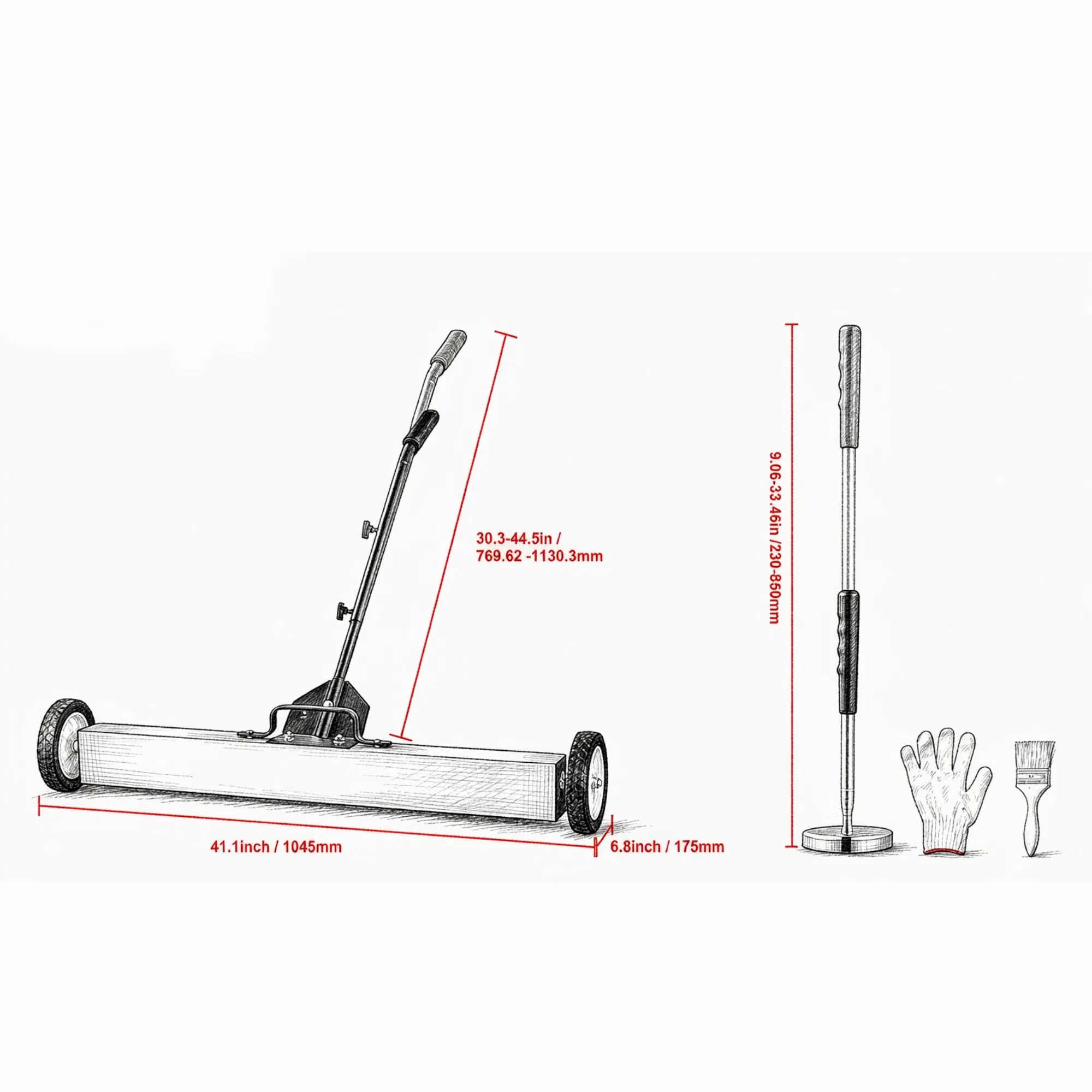 36-Inch Magnetic Sweeper with Wheels, 55 lbs Telescoping Pickup Tool for Nails & Screws in Garage & Yard photo 5