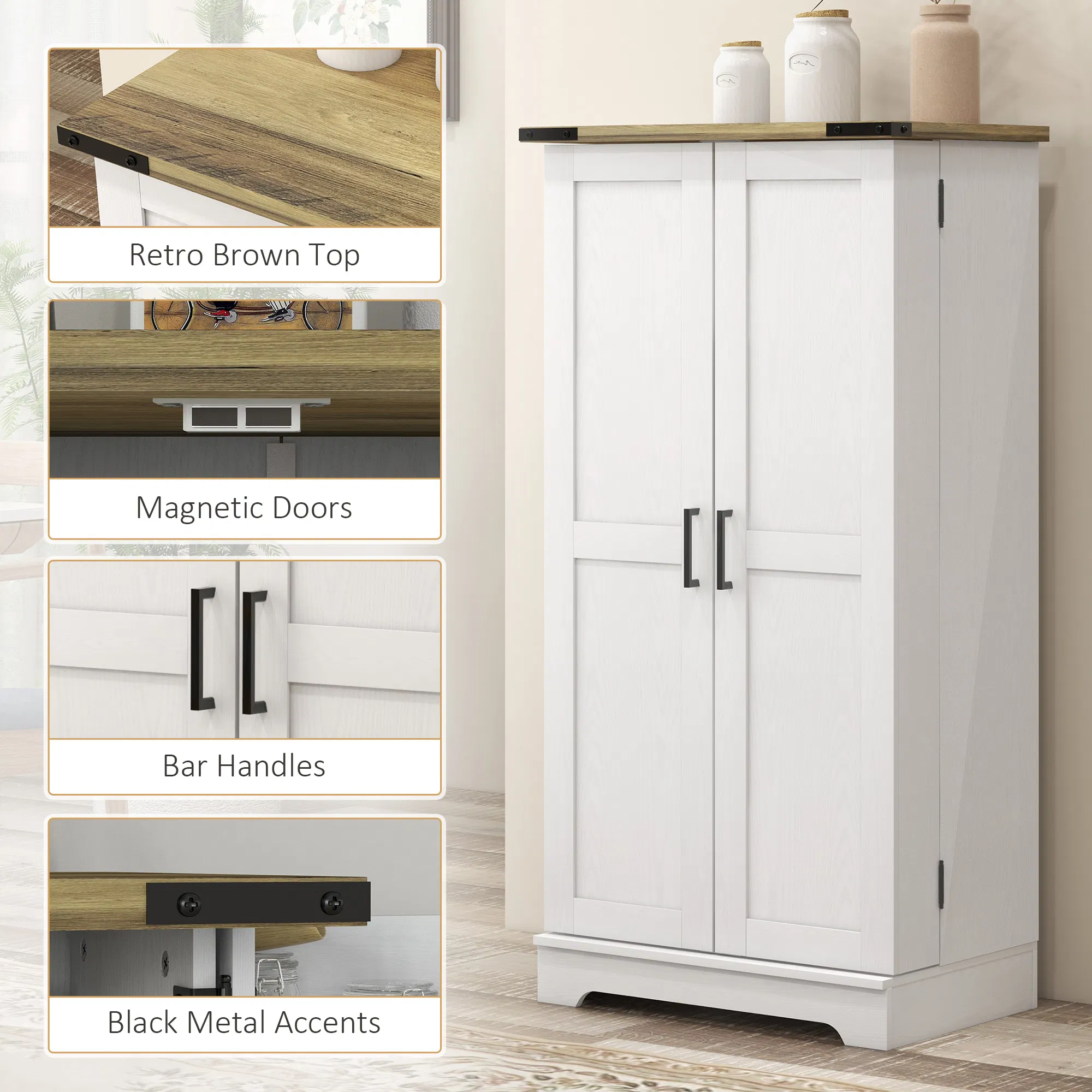 Farmhouse Kitchen Pantry Storage Cabinet, Kitchen Pantry Cabinet with Doors and Adjustable Shelves, Cream White photo 5