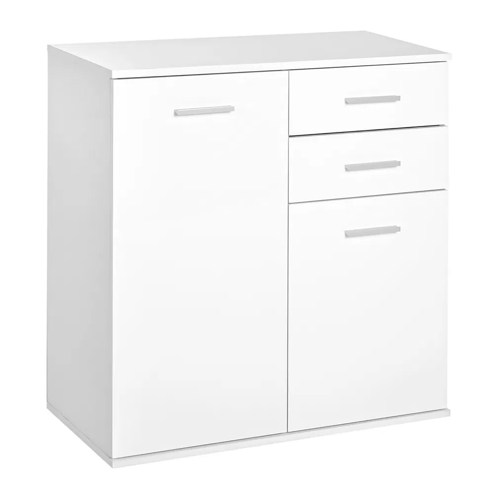 High Gloss Sideboard with 2 Drawers and 2 Doors, Buffet Cabinet with Adjustable Shelf, Coffee Bar Cabinet with Storage, White photo 2
