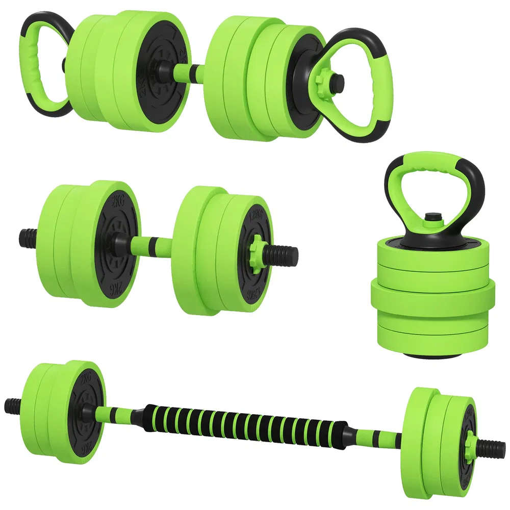 44lbs 4-in-1 Adjustable Weight Dumbbell Set, Barbell, Kettlebell, Push Up Stand, Green photo 7