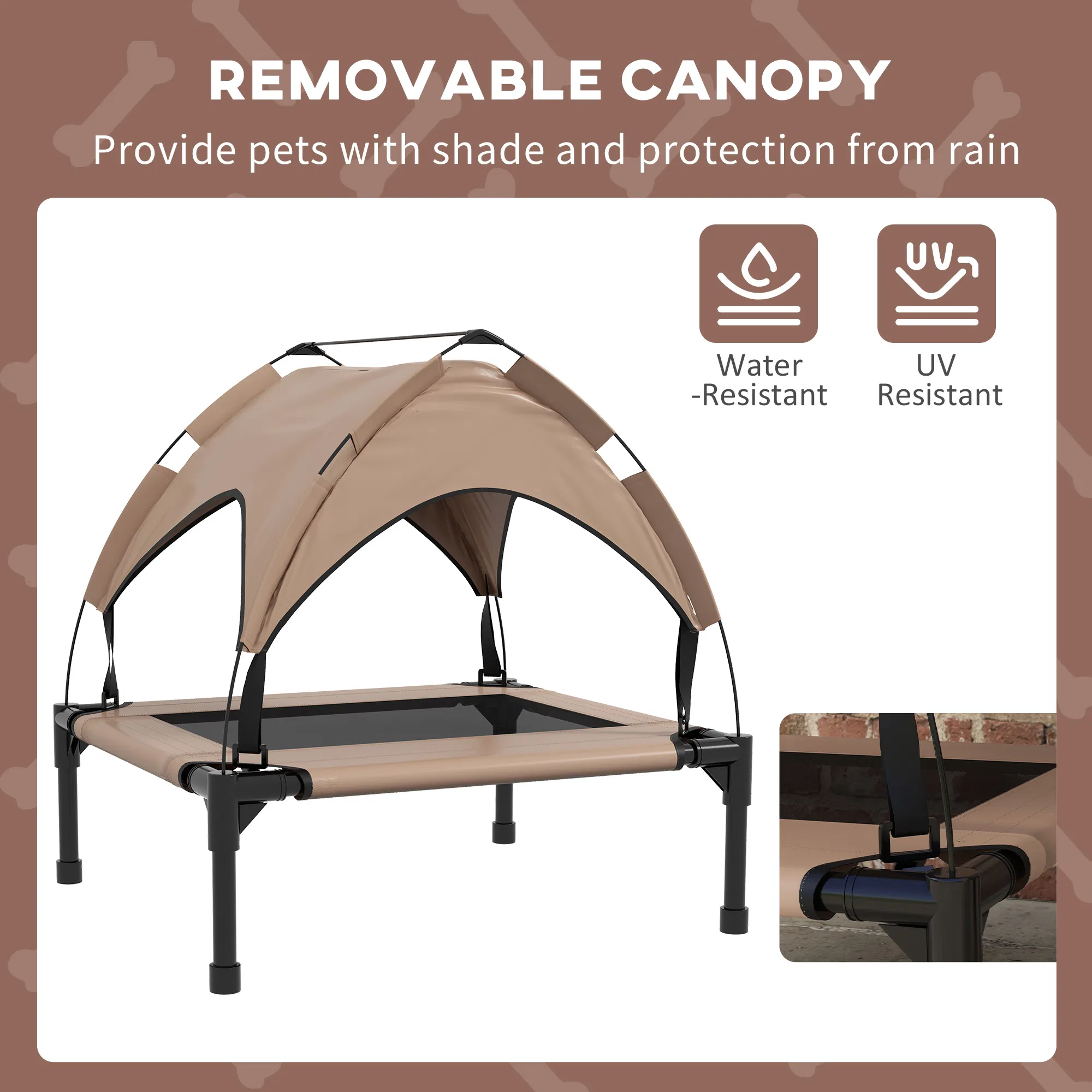 Raised Dog Bed Cooling Dog Cot w/ Canopy Washable Breathable Mesh, for Small and Medium Dogs, Coffee photo 6