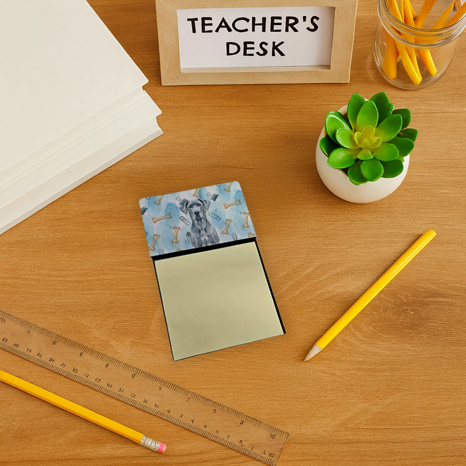 Blue Great Dane Coworker Watercolor Sticky Note Holder Refillable Dispenser Desk Accessory 3x3 Pad Gift photo 3