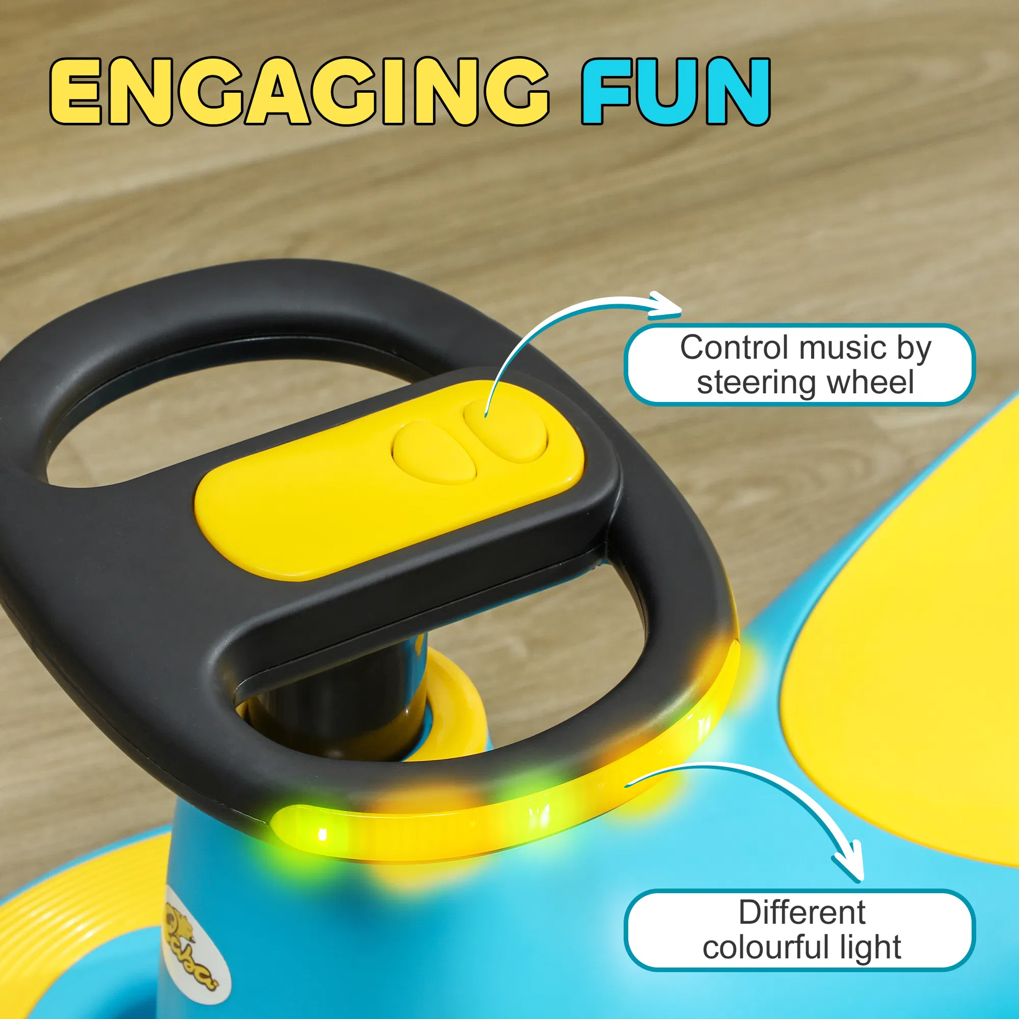 Kids Wiggle Car w/ Parent Traction Rope, Music, Light, Blue photo 3