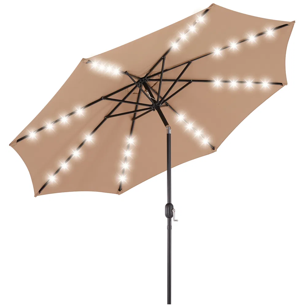 10ft Solar Polyester 32 LED Lighted Patio Umbrella with Tilt Adjustment and UV-Resistant Fabric photo 2