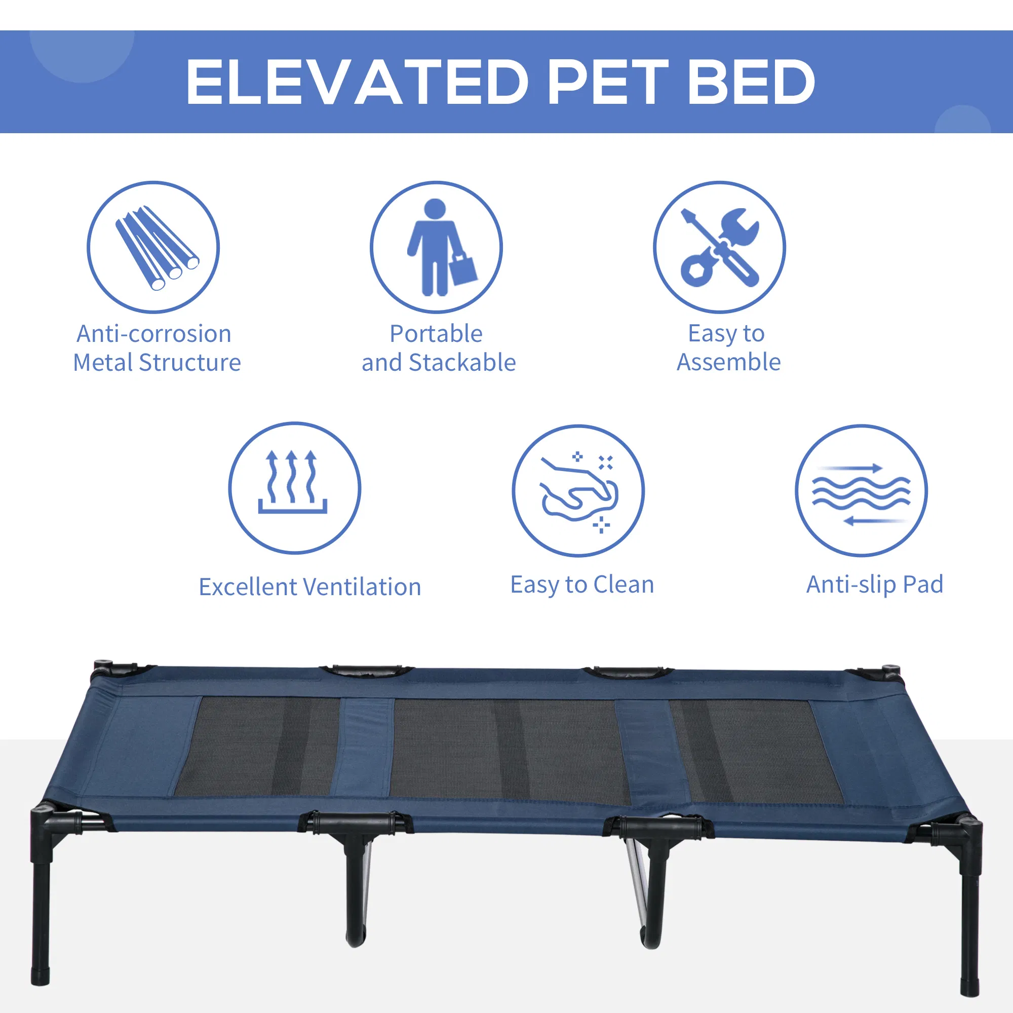 48" X 36" X 9" Elevated Pet Bed with Carrying Bag, Dark Blue photo 4