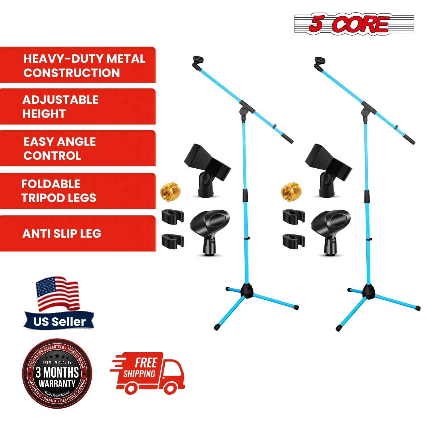 5 Core Tripod Mic Stand Floor 2Pcs Adjustable 18 to 72 Inches Sturdy Boom Arm Holder Microphone Stands Pedestal Para Microfono for Singing photo 7