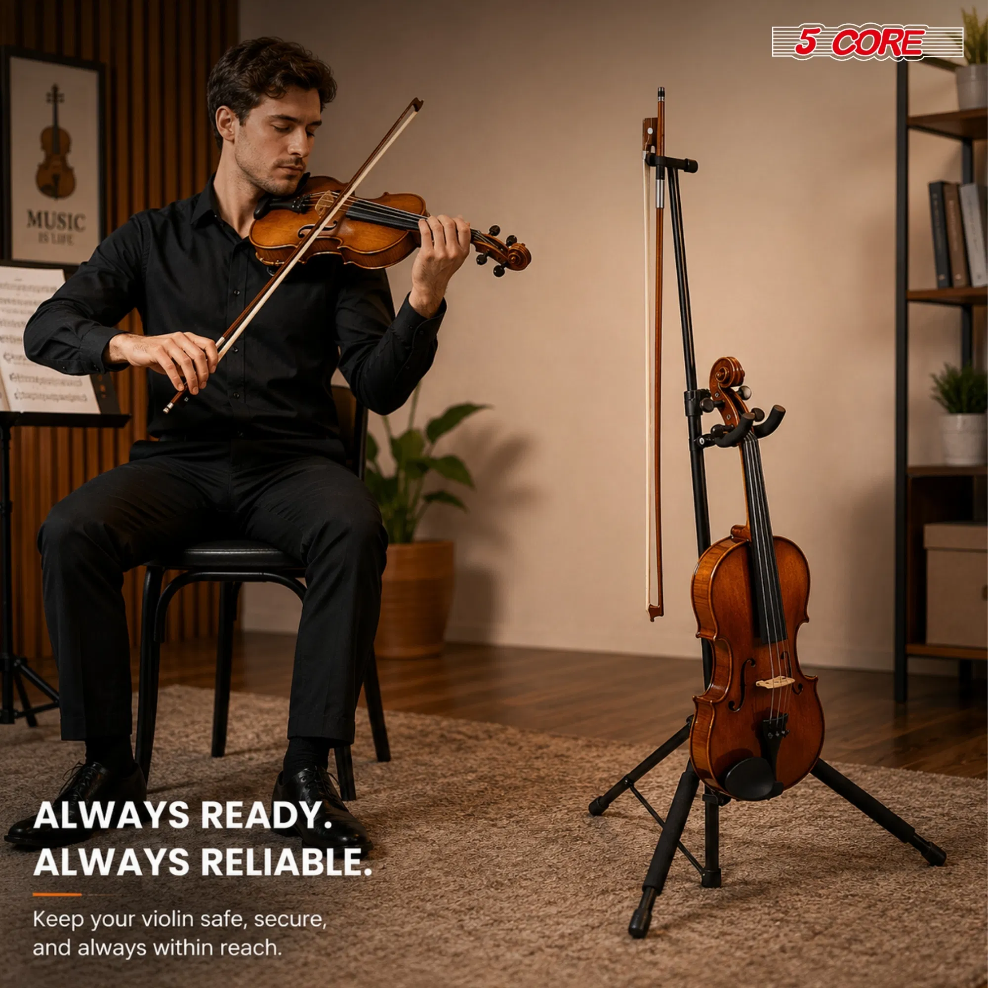 5 Core Violin Stand with Bow Holder Adjustable Heavy Duty Cello Banjo Mandolin Holder photo 2