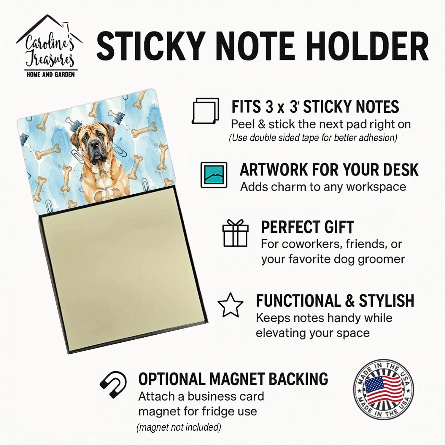 Apricot English Mastiff Coworker Watercolor Sticky Note Holder Refillable Dispenser Desk Accessory 3x3 Pad Gift photo 6