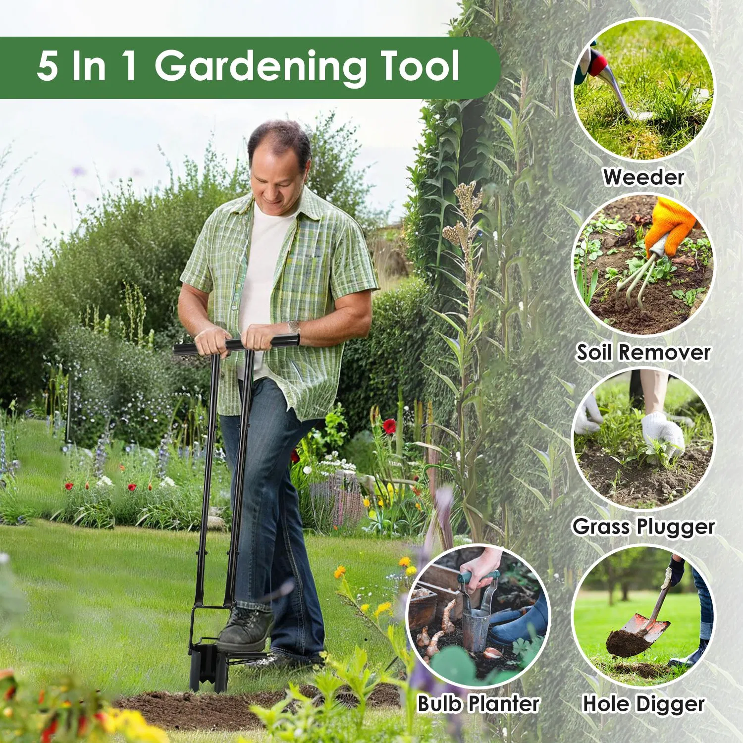 Ergonomic Long Handle Bulb Planter, 5-in-1 Multifunctional Garden Planting Tool for Effortless No-Bend Digging photo 7