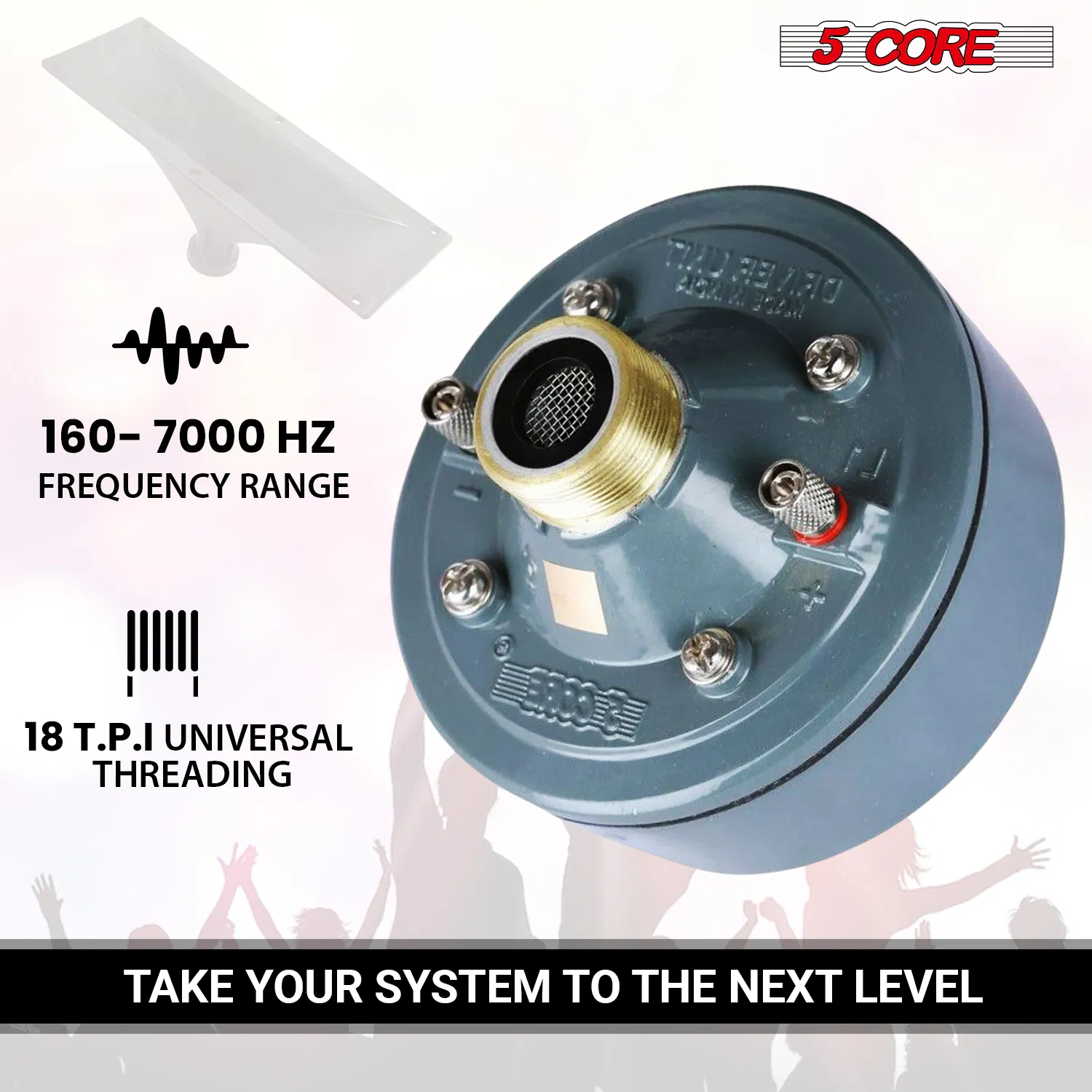 5 Core Compression Driver 2" Horn Tweeter 600W Titanium Diaphragm 16 Ohms 18 TPI All Weather Use photo 5