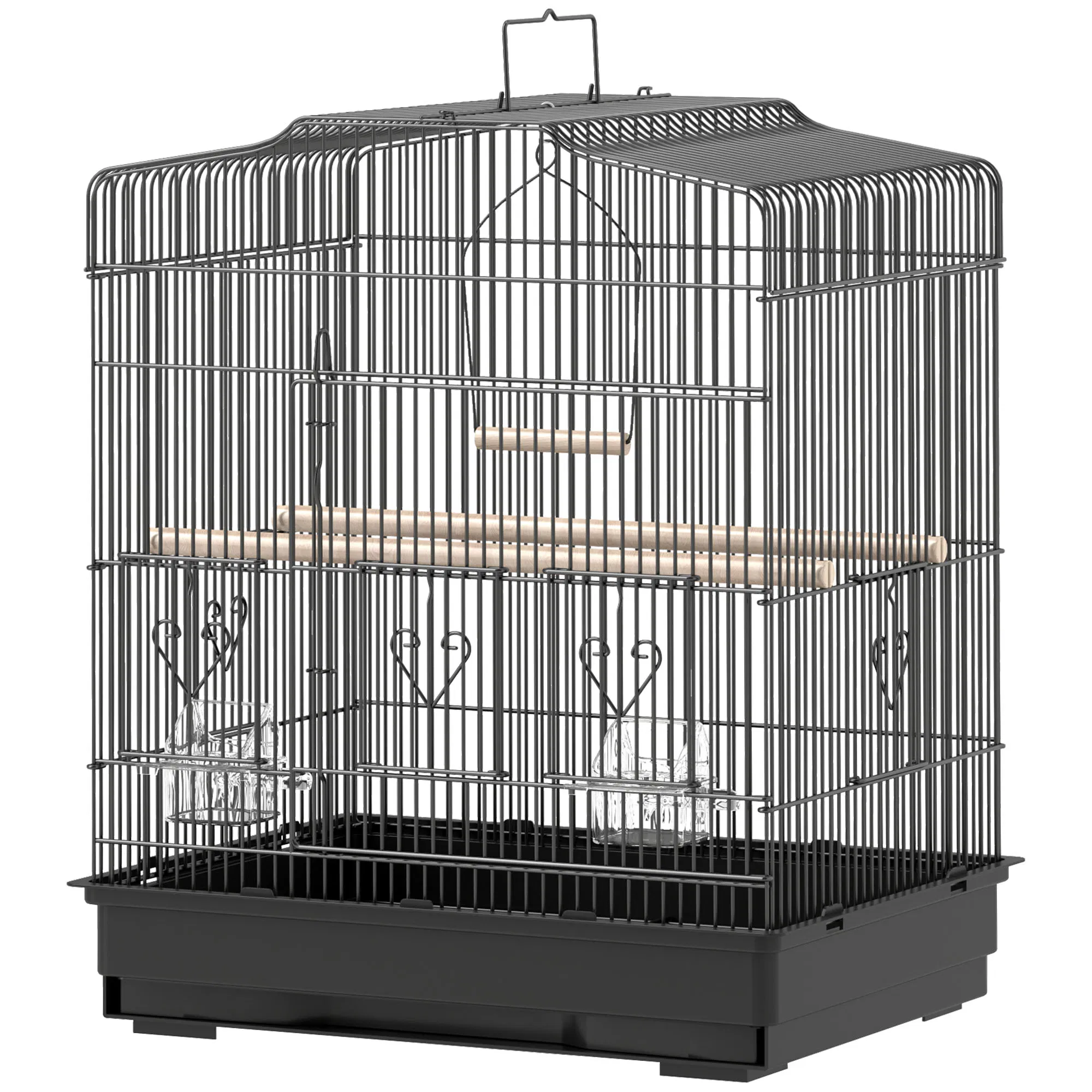 23" Bird Cage, Finches Canaries, Parrot Cage with Doors Perches, 2 Feeder Pet Supplies, Black photo 1