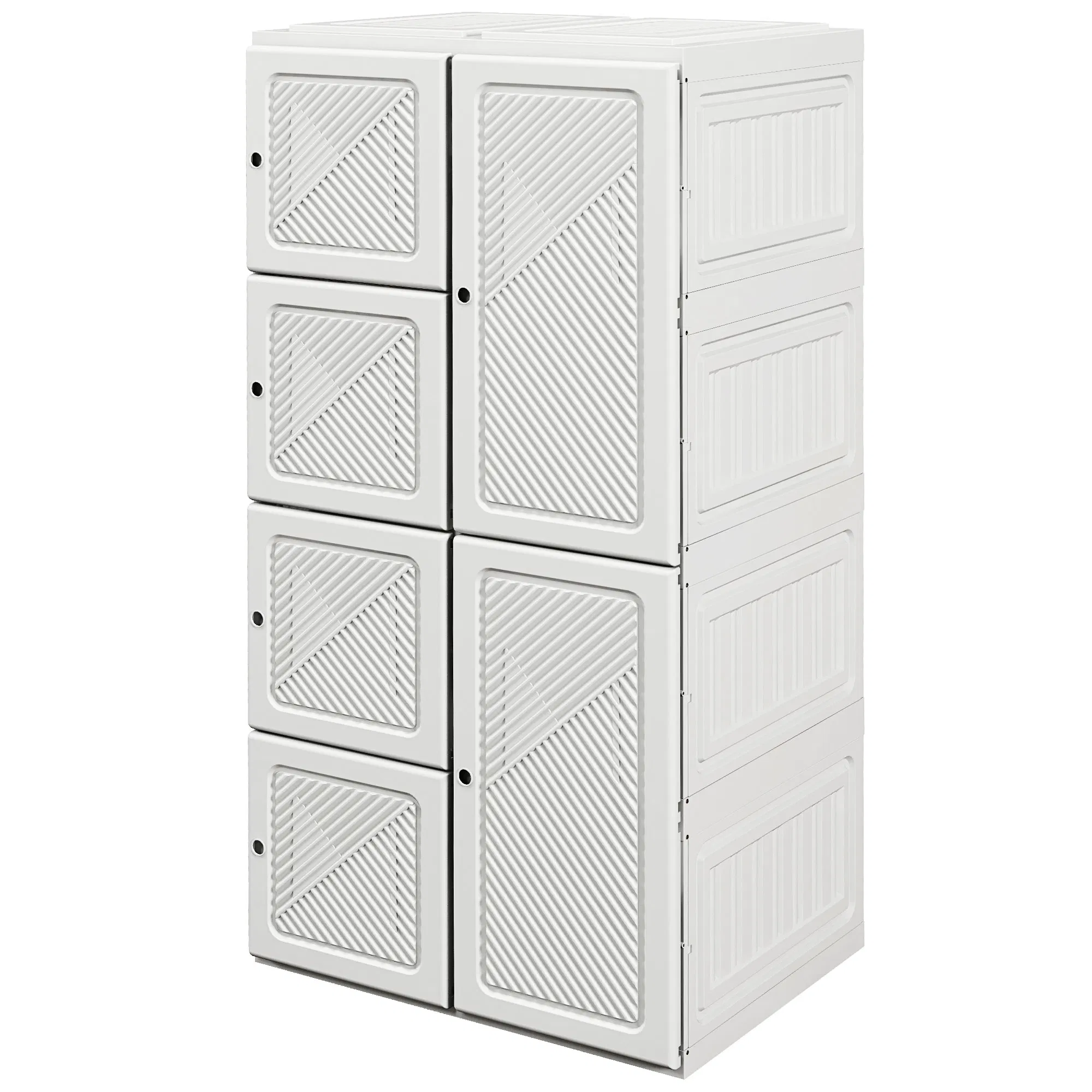 Portable Wardrobe, Foldable Clothes Storage Organzier with 5 Compartments, 1 Hanging Rod, Magnet Doors, White photo 1