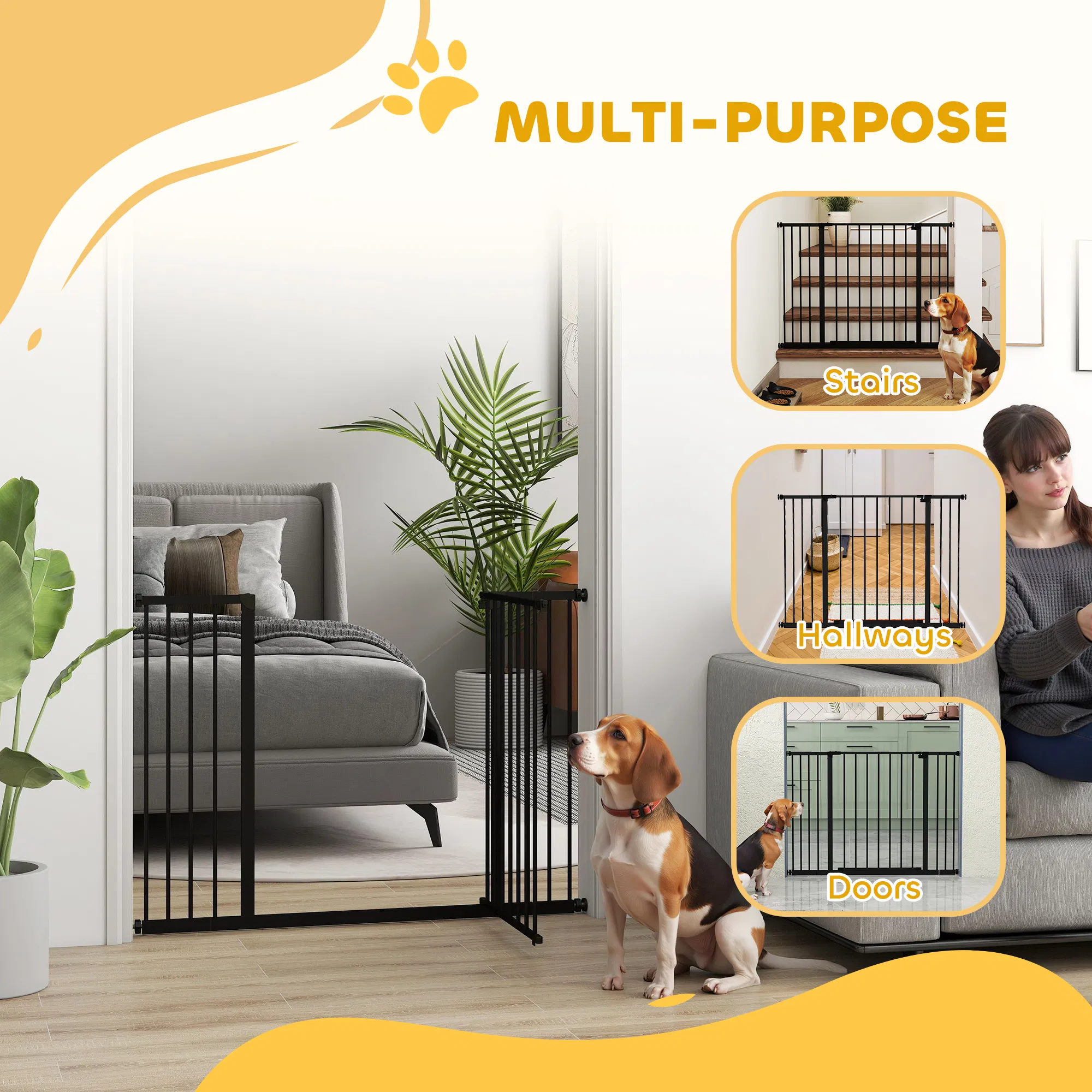 Pressure Fit Dog Gate Pet Barrier for stairs doorway, 29.9''- 42.1'' Width Black photo 2