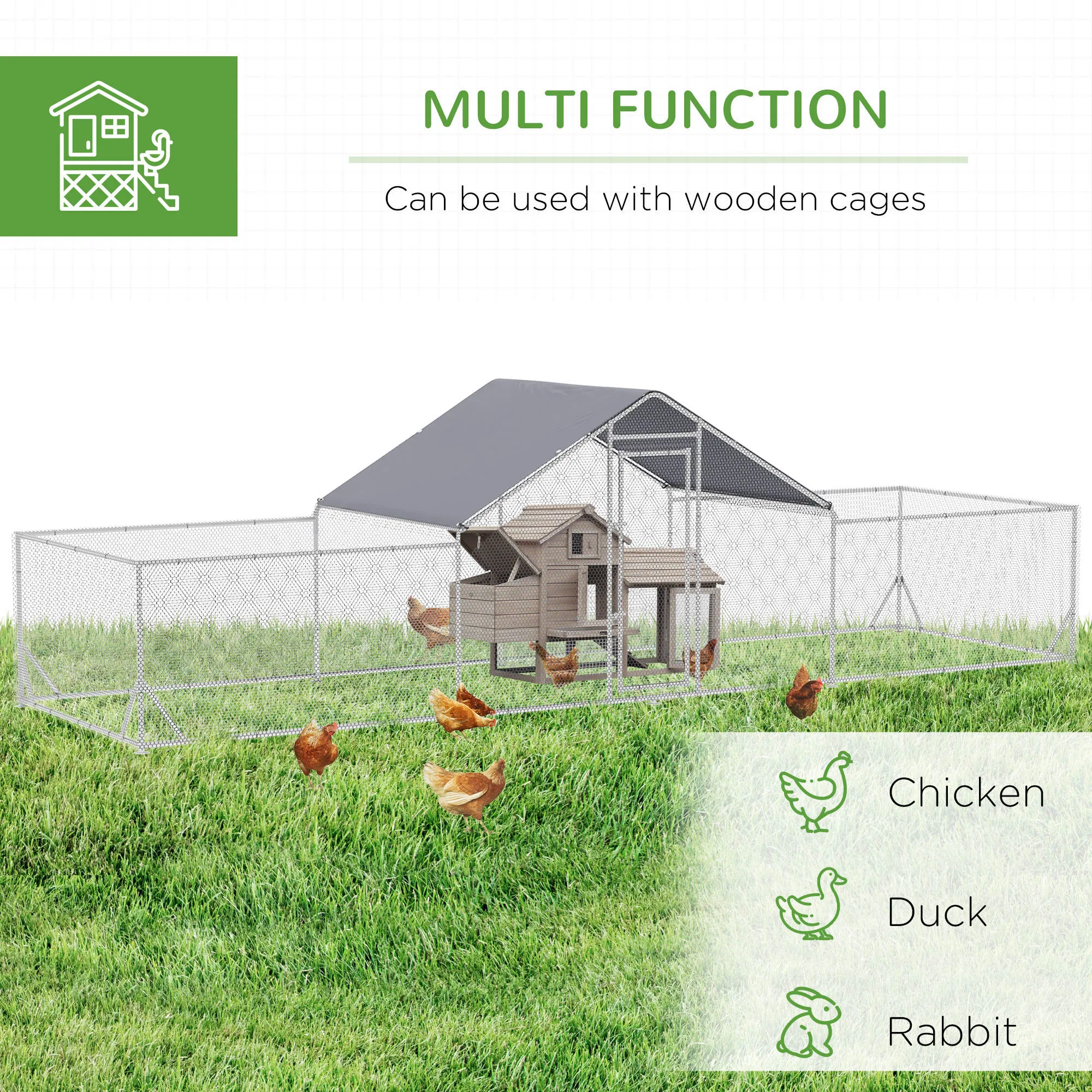 Chicken Run, 23' x 6.6' Metal Chicken Coop with Waterproof and Anti-UV Cover, Spire Roof, Door, for 12-14 Chickens, Ducks, Rabbits, Sliver photo 3