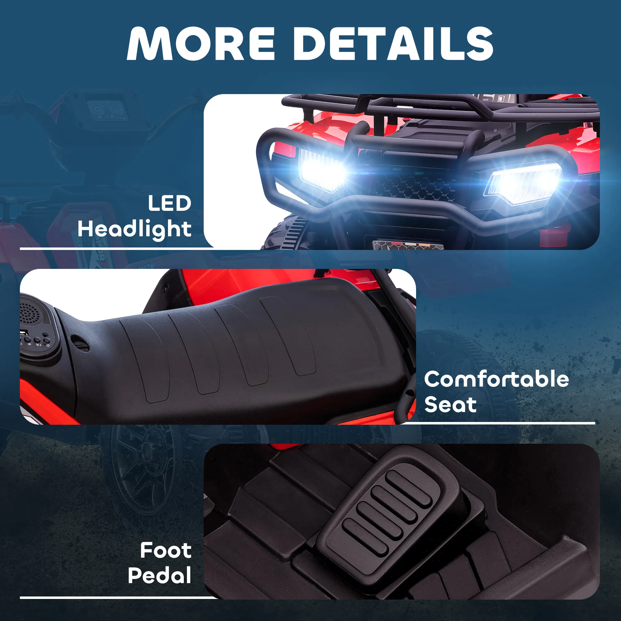 12V Kids ATV Quad, 4 Wheeler Battery Powered Electric Vehicle with Music MP3, Headlights, High Low Speed, Treaded Tires, for Boys and Girls Ages 37-60 Months, Red photo 6