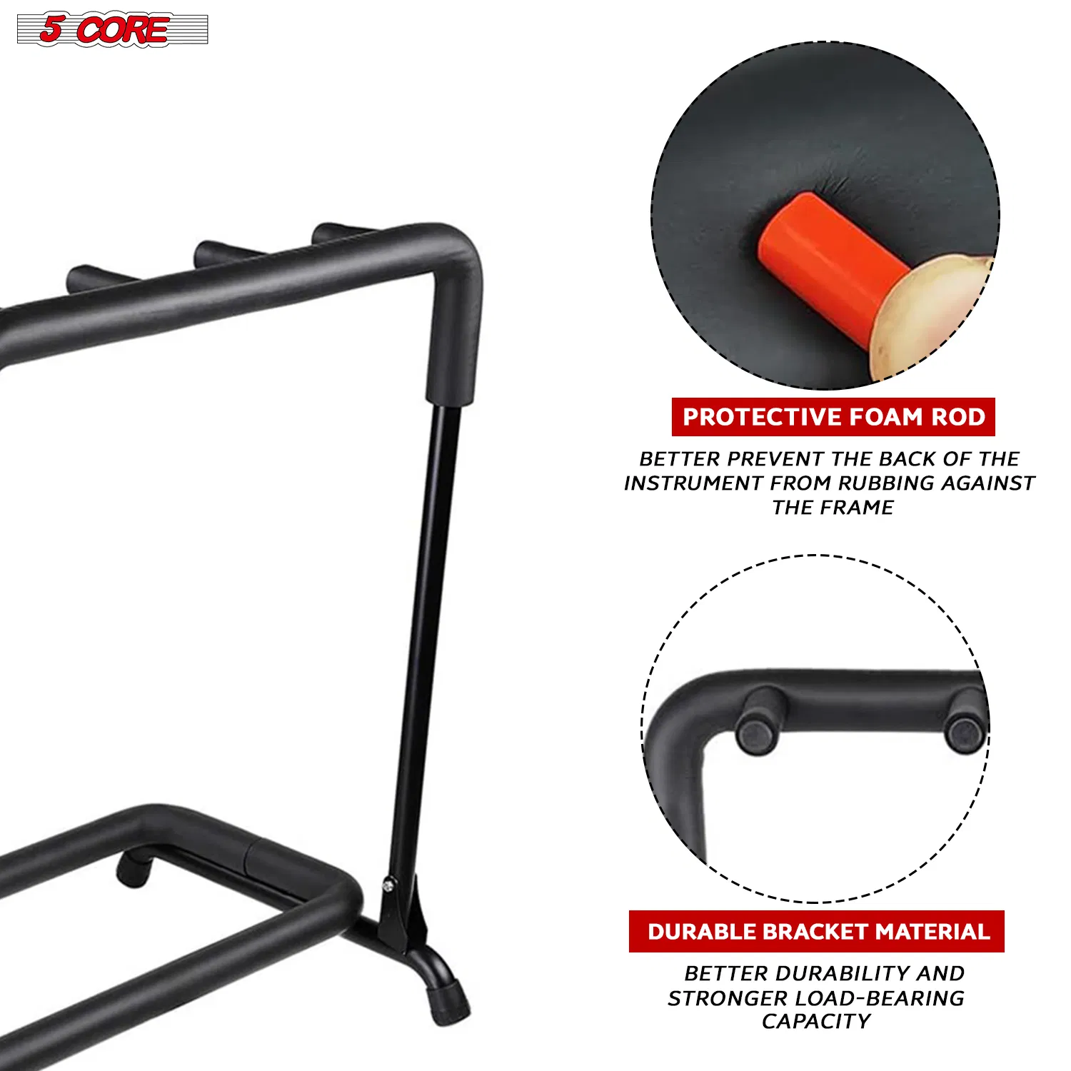 5 Core Guitar Rack 3 Slot Multi Guitar Stand Triple Display Floor Stand Safe Storage Foldable Portable for Electric Acoustic Flying V Guitars photo 5