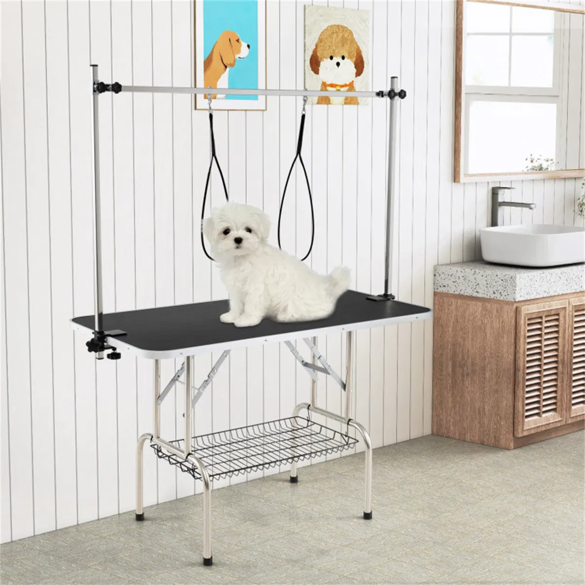 Foldable Pet Grooming Table with Adjustable H-shaped Arms, 330 LBS Capacity for Small-Large Dogs photo 4