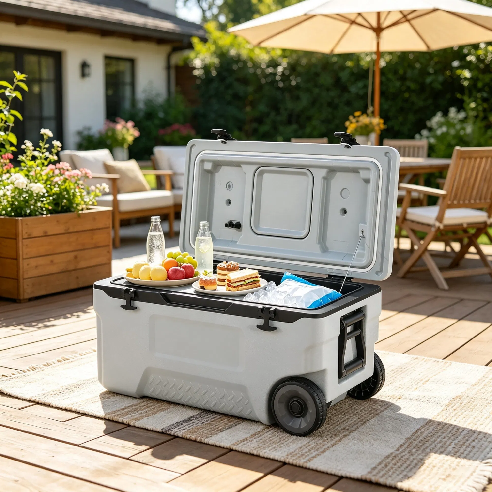 74 QT Portable Wheeled Cooler, Cup Holder & Sturdy Handles, for Family Picnics & Long Trips photo 6