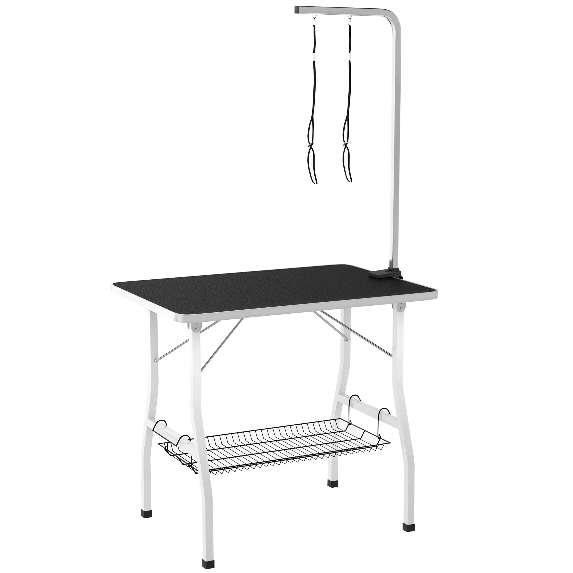 Dog Grooming Table w/ Adjustable Arm, Mesh Tray, Two Nooses, Rubber Surface, 35" x 24" x 61", Black photo 1