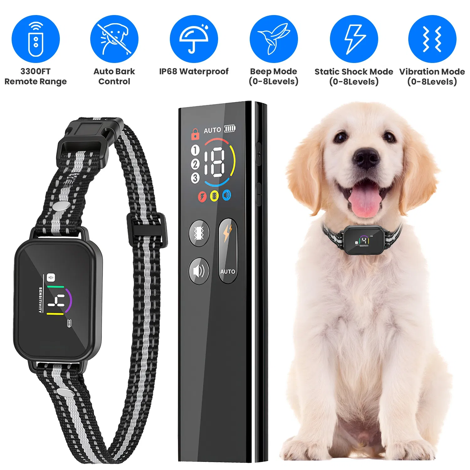 2-in-1 Dog Shock and Bark Collar Dog Training Collar with Remote 1/2/3 Collars(Options) Rechargeable IP68 Waterproof with 3 Channels for Medium and Small Dogs photo 1