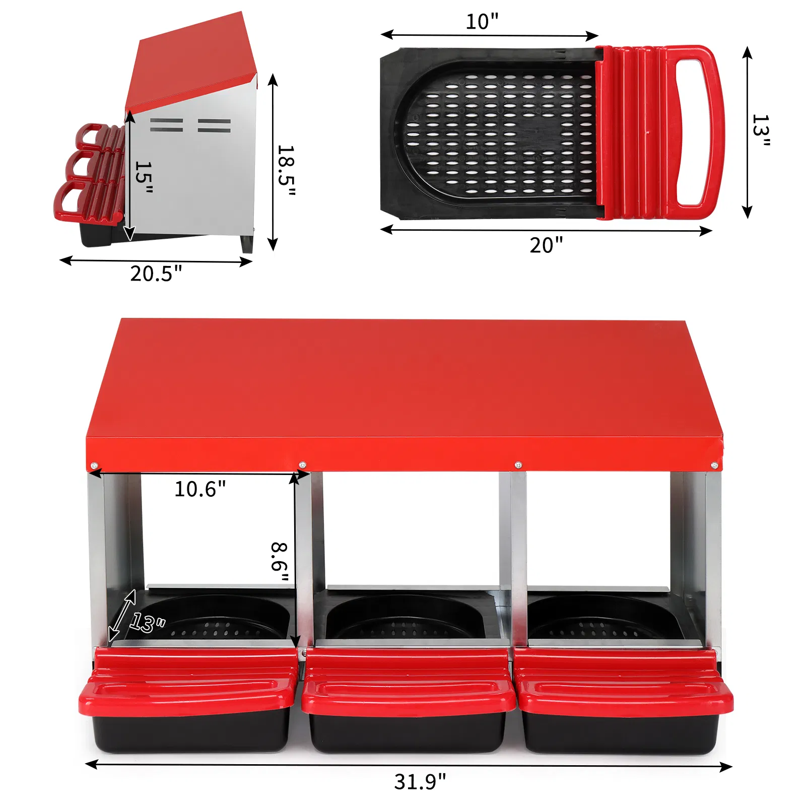 3 Compartment Roll Out Chicken Nesting Box with Plastic Basket, Egg Nest Box Chicken Laying Box Hens Chicken Coop Box, Red photo 4