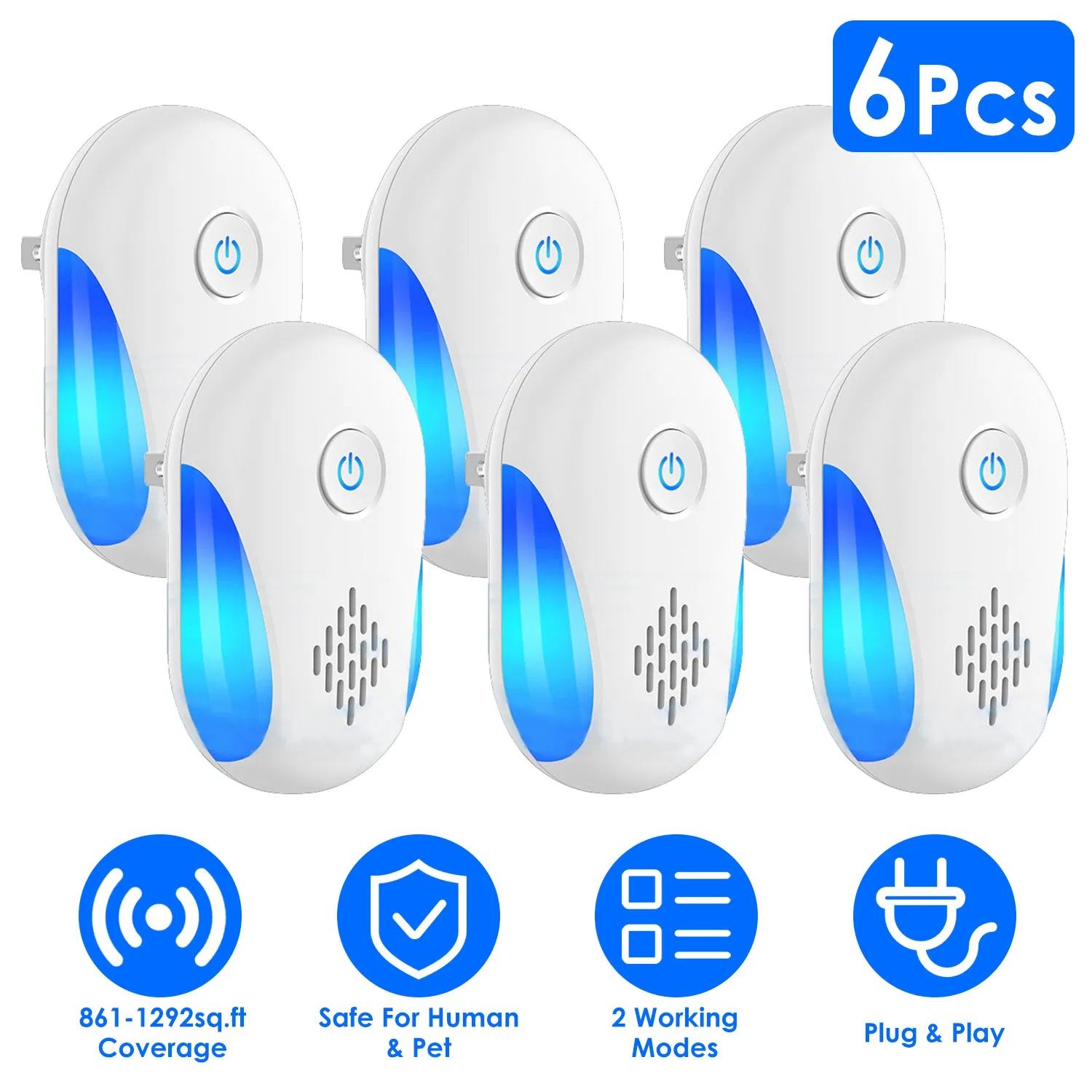 6 Pack Ultrasonic Pest Repeller, Wide Coverage Dual-Frequency Pest Control for Home Apartment Hotel Office photo 1