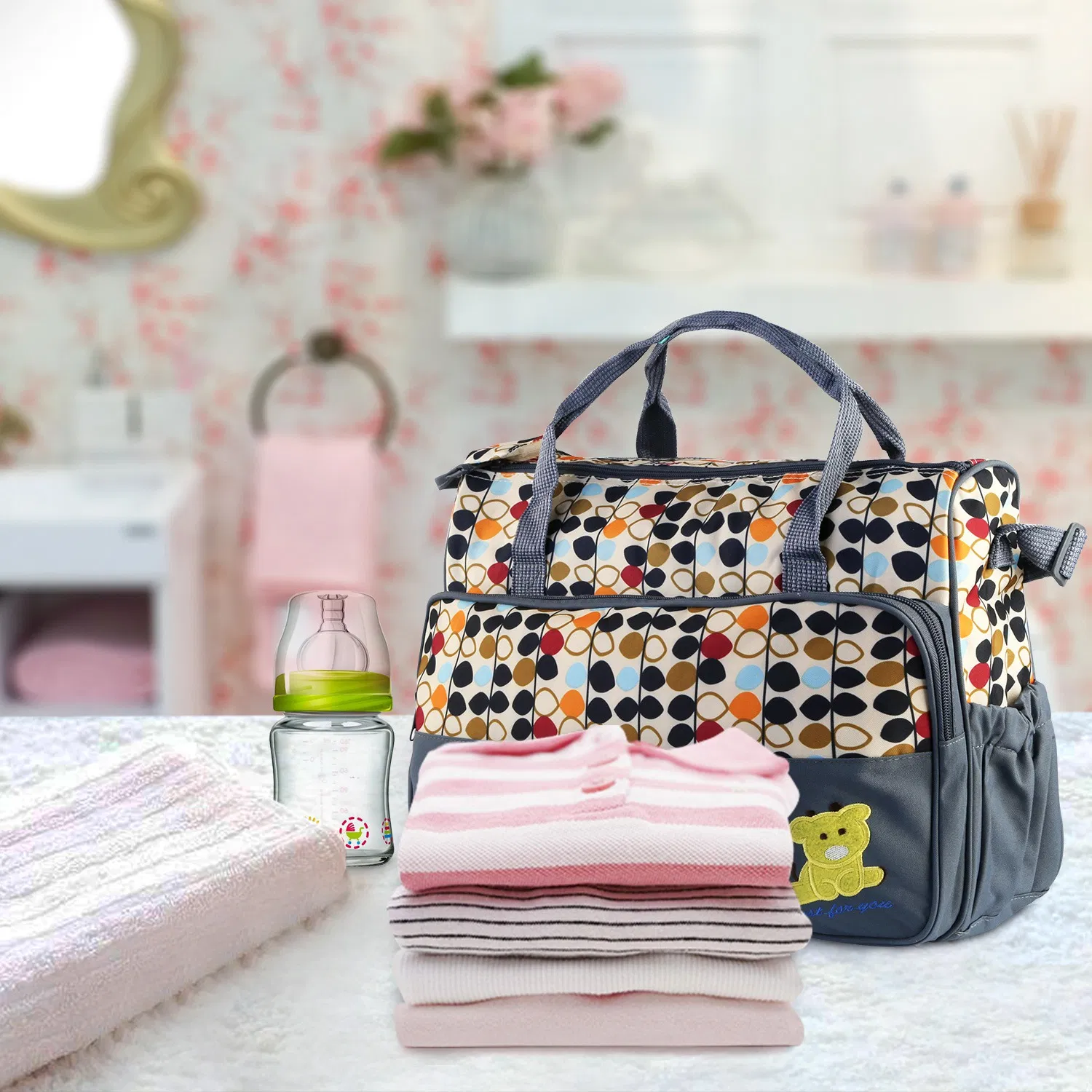 5PCS Baby Diaper Bag Set - Water-Resistant & Stain-Resistant, Multi-Pocket Design for Baby Essentials, Hand & Shoulder Carry - Ideal for Parents photo 7