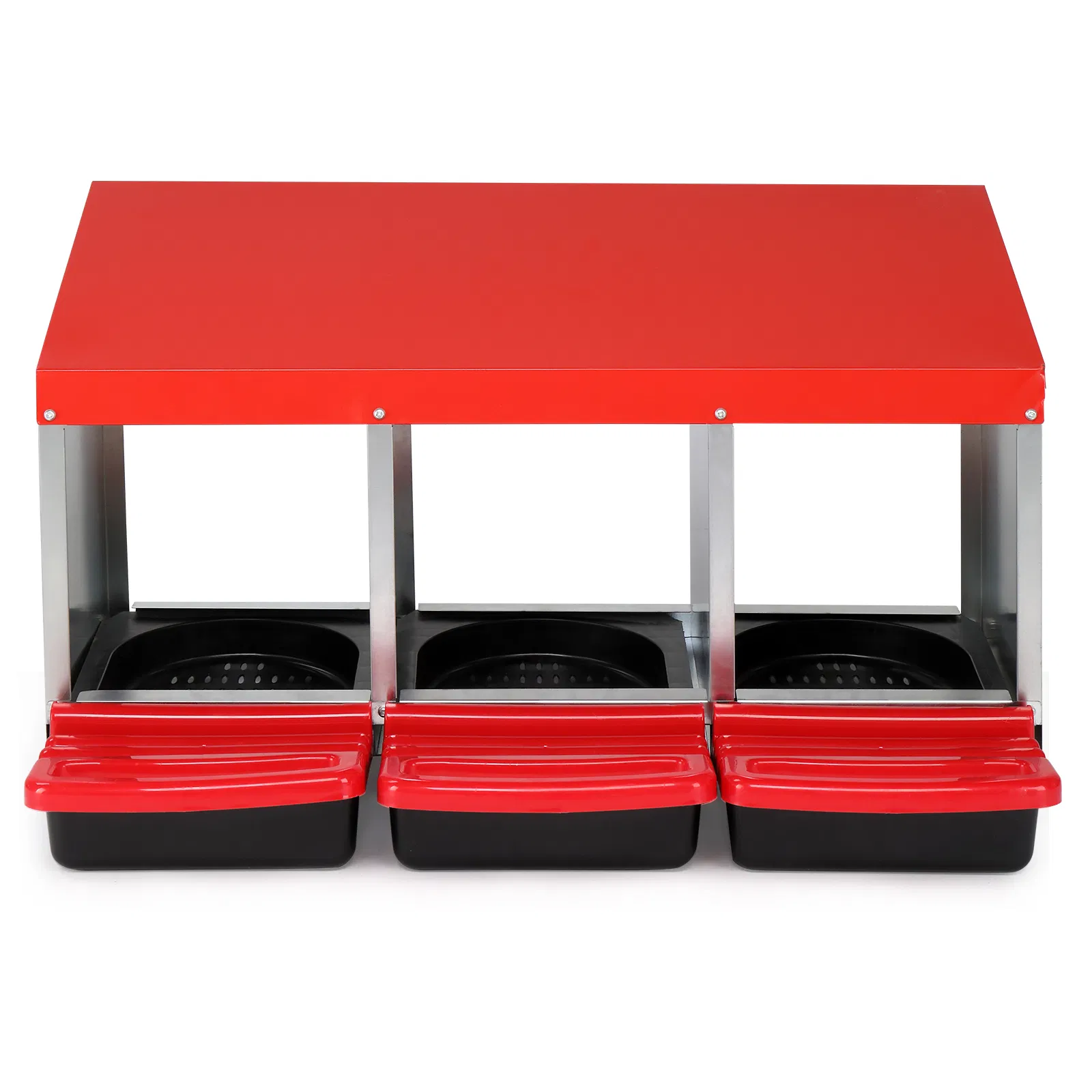 3 Compartment Roll Out Chicken Nesting Box with Plastic Basket, Egg Nest Box Chicken Laying Box Hens Chicken Coop Box, Red photo 4