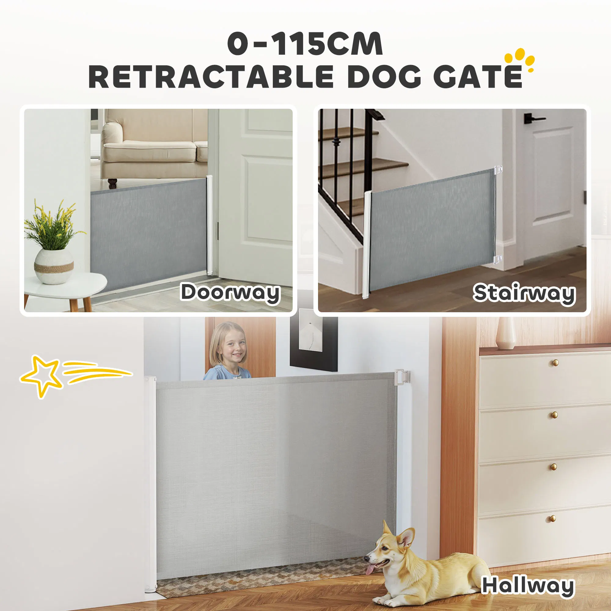 Retractable Pet Safety Barrier Gate, Flexible and Extensible for Stairways Doorways Hallways, Grey photo 2