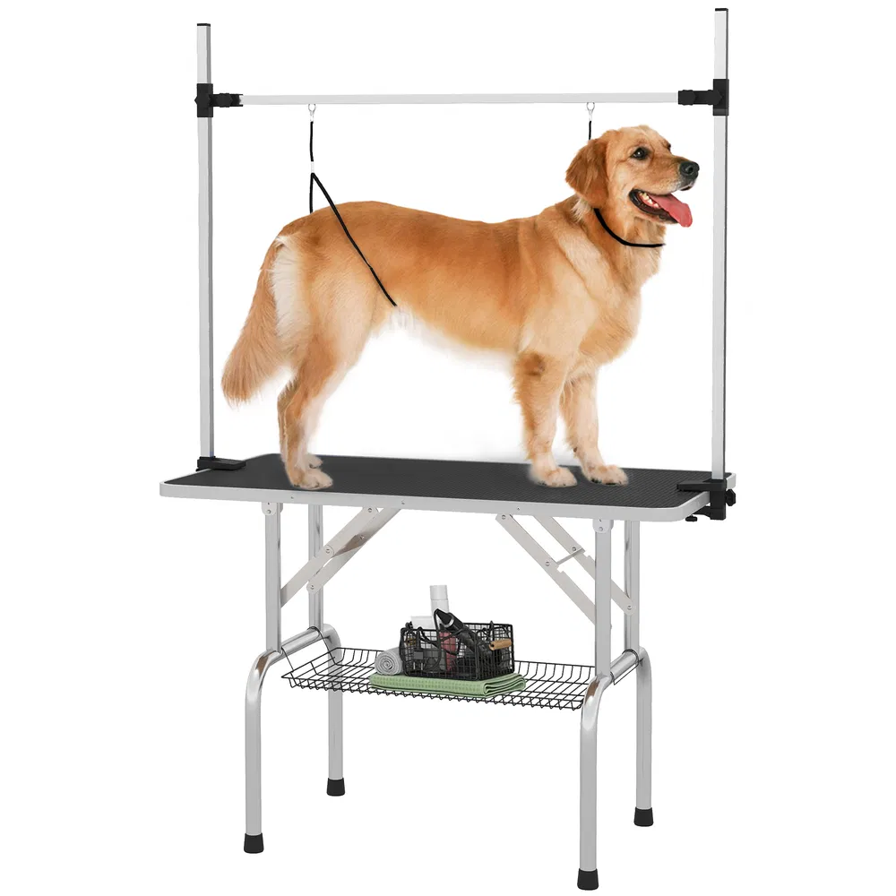 Adjustable Dog Grooming Table with 2 Safety Slings, Storage Basket, Black photo 7