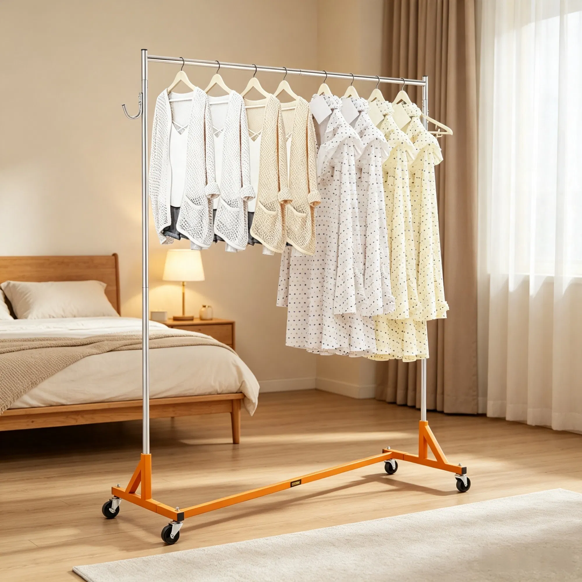 Z Rack, Industrial Grade Z Base Garment Rack, Heavy Duty Clothing Rack with Lockable Casters, for Home, Garment Store Display & Commercial Use, Orange photo 6