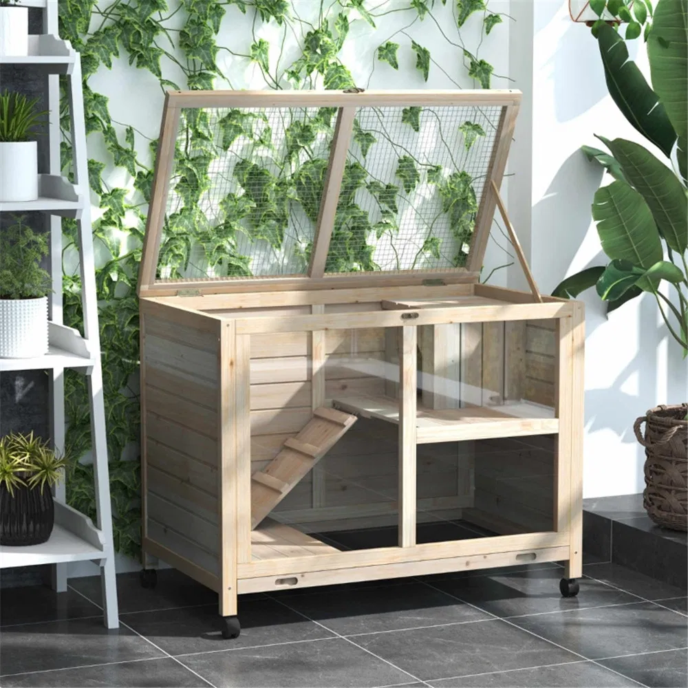 Pet cage /Wood Rabbit Hutch-Natural ( Amazon Shipping)(Prohibited by WalMart) photo 2
