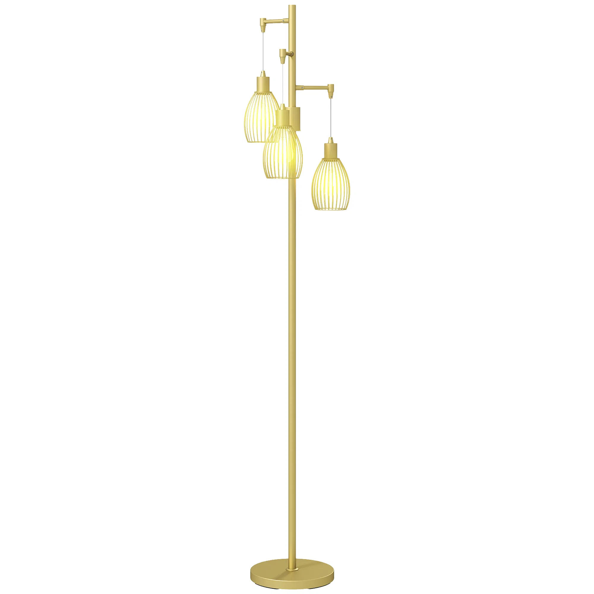 Industrial Floor Lamp with 3 Hanging Wire Lampshades, Dimmable Standing Lamp for Living Room, Gold photo 1