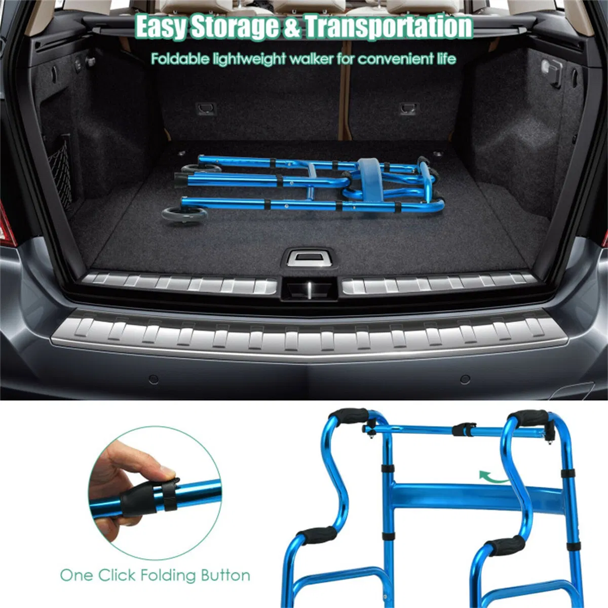 Blue walking aid foldable photo 5