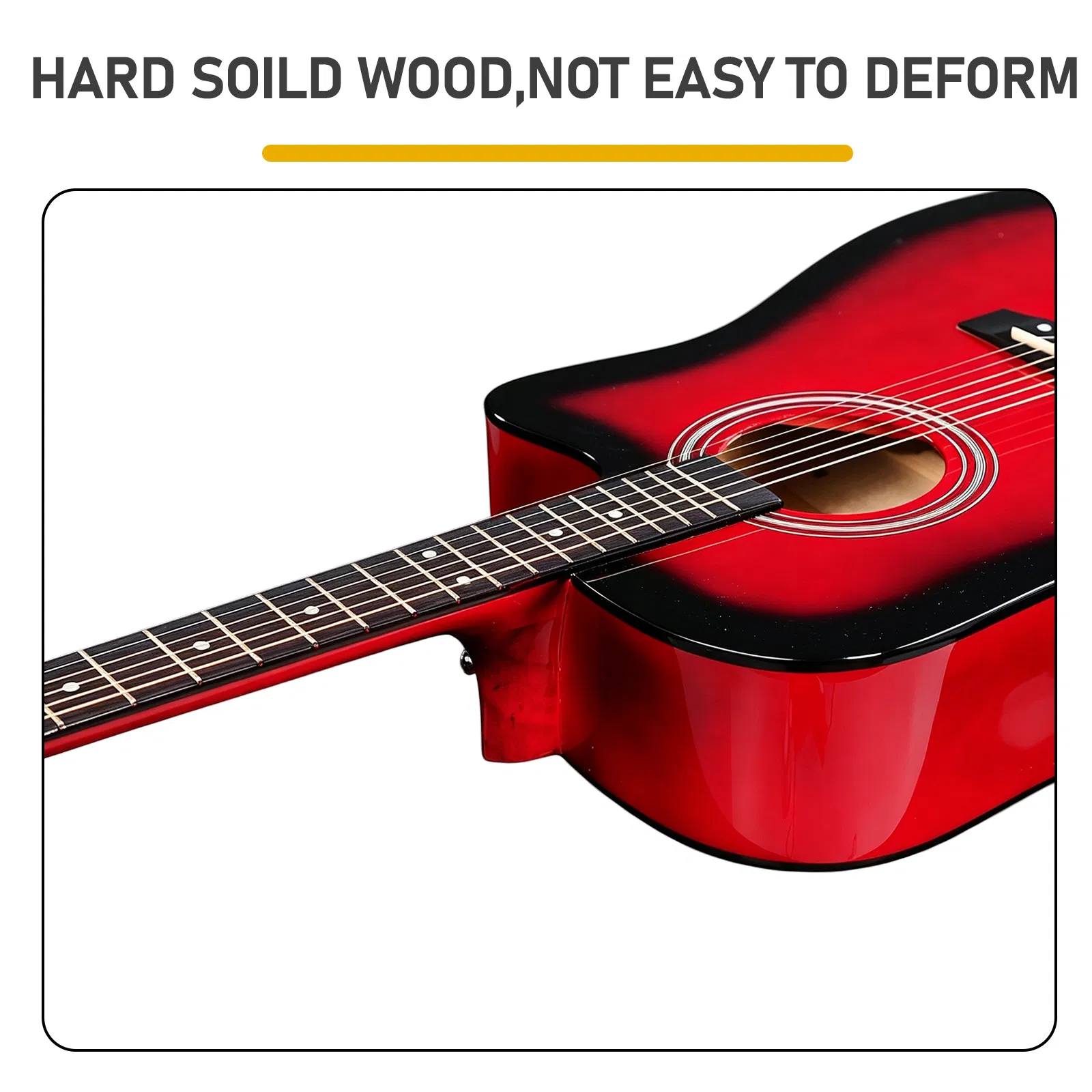 Turn red 41-inch Dreadnought barrel-shaped cutaway acoustic guitar with pick, strings, capo, gig bag, tuner, wrench tool, and shoulder strap photo 3