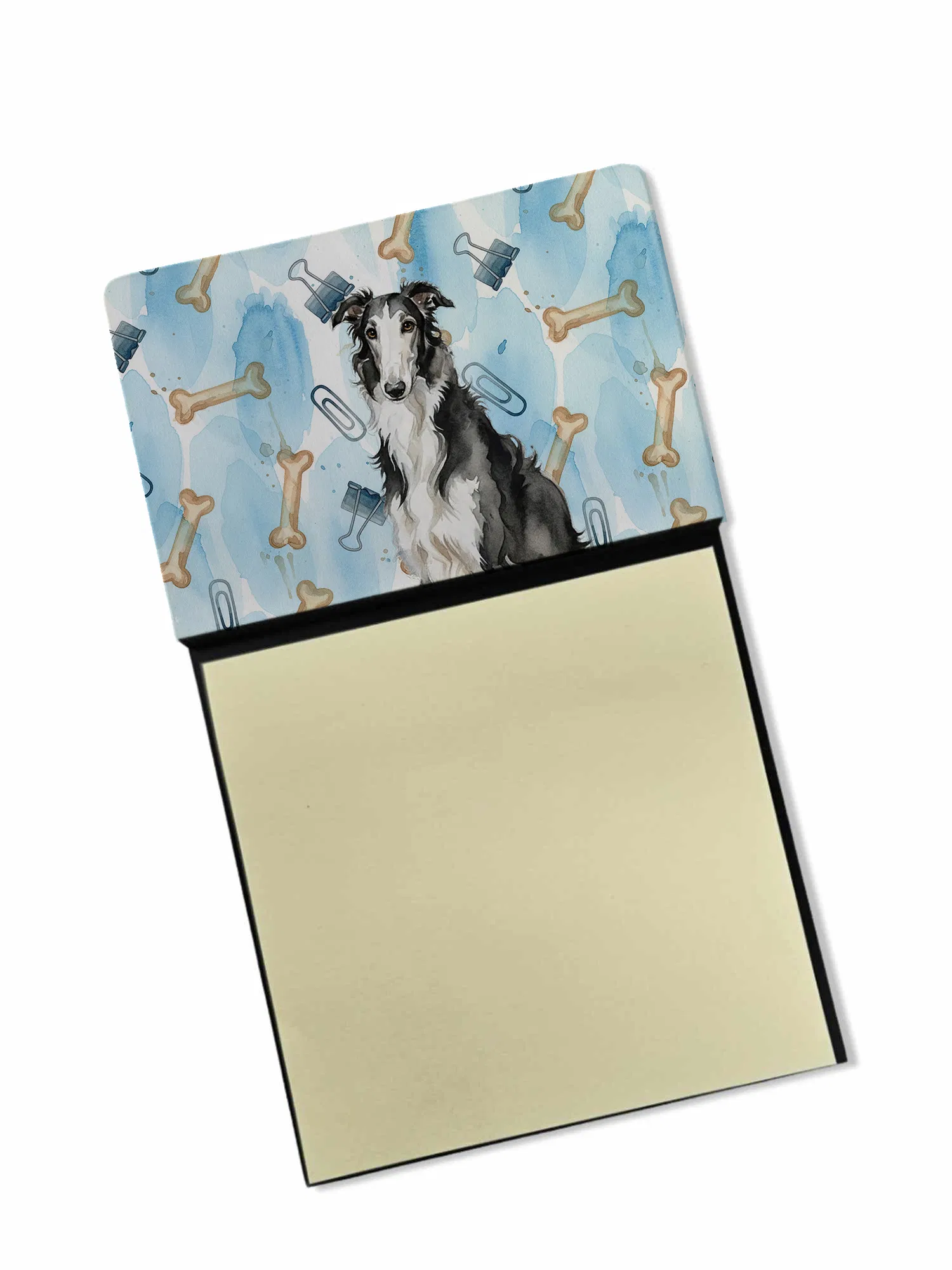 Black and White Borzoi Coworker Watercolor Sticky Note Holder Refillable Dispenser Desk Accessory 3x3 Pad Gift photo 1