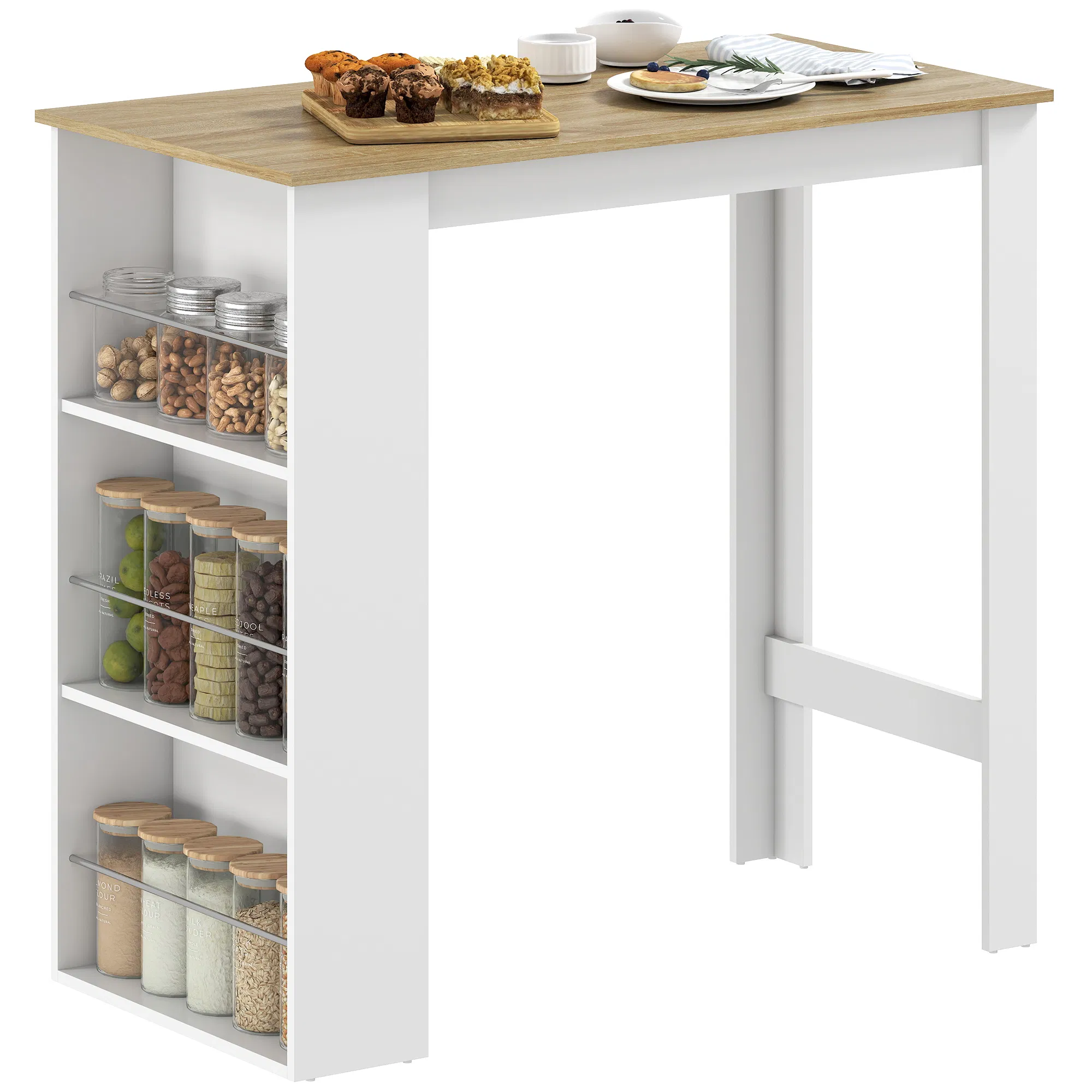 Bar Table Counter Height Dining Table with 3 Storage Shelves for Kitchen, Dining Room, Living Room, White photo 1