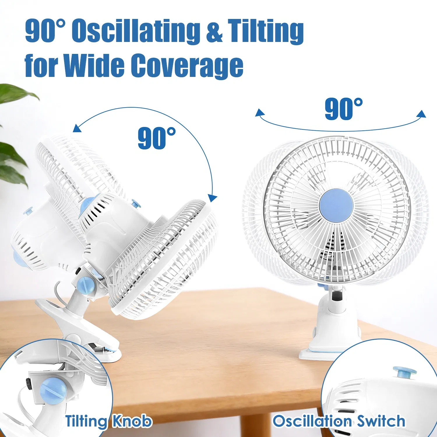 Versatile Clip on Fan, 90° Oscillating 2 Adjustable Wind Speeds Quiet Fan, for Home Office Bedroom Outdoor Use,Clip on Fan with 2 Speed Settings for Home Office Outdoor photo 5