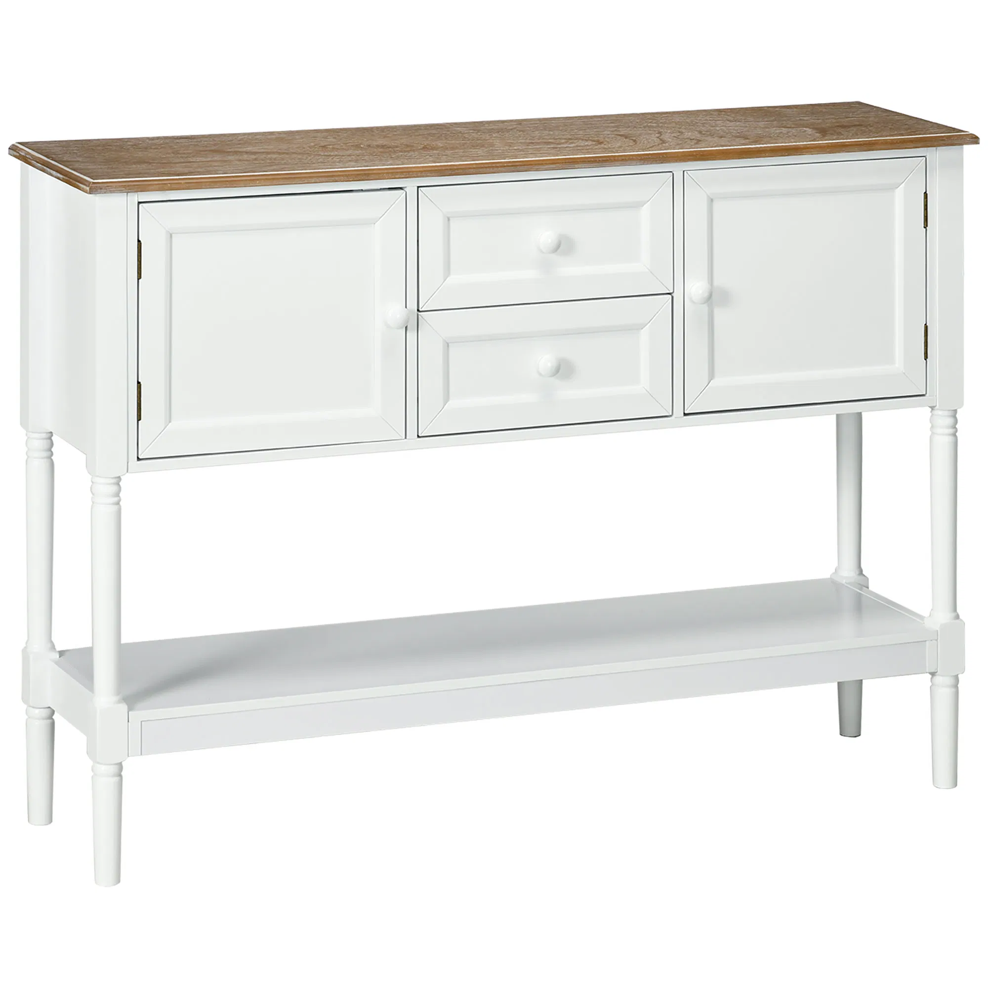 Vintage Console Table with 2 Drawers and Cabinets, Retro Sofa Table for Entryway, Living Room and Bedroom, White photo 1