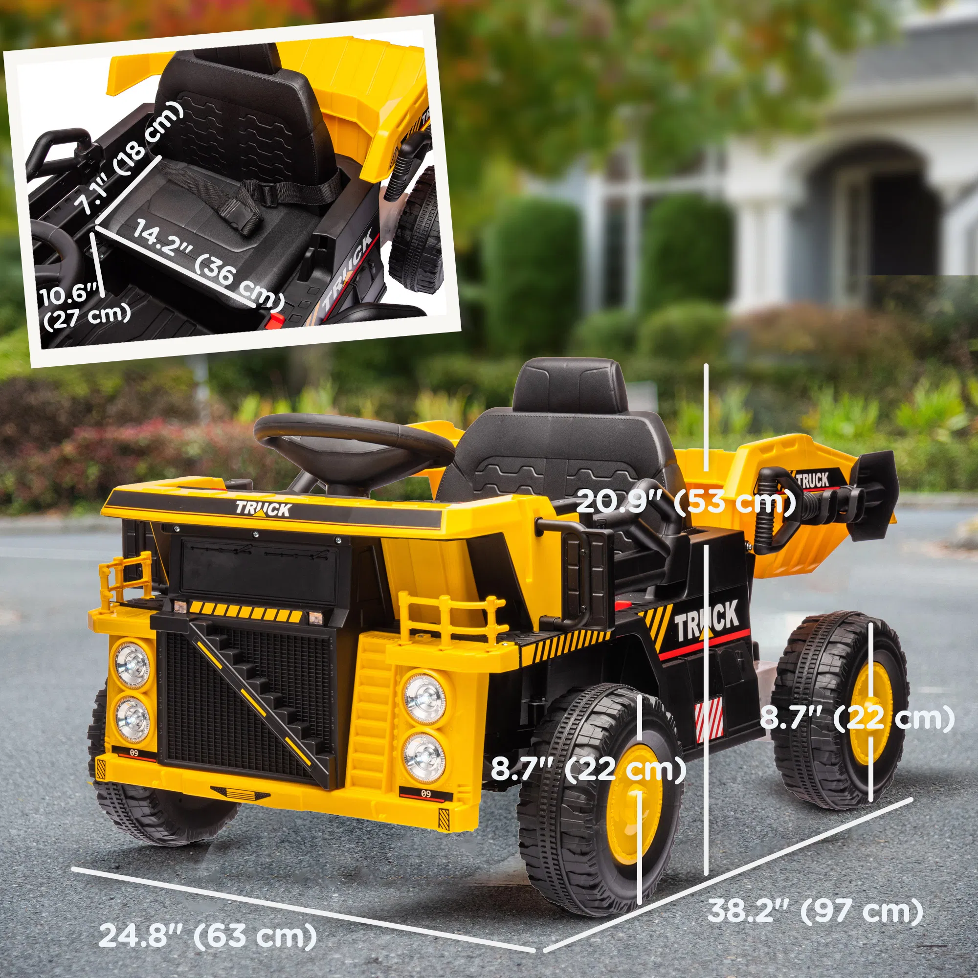 12V Kids Ride On Dump Truck Construction Vehicle w/ Electric Dump Bed, Shovel, Spring Suspension Wheels photo 2