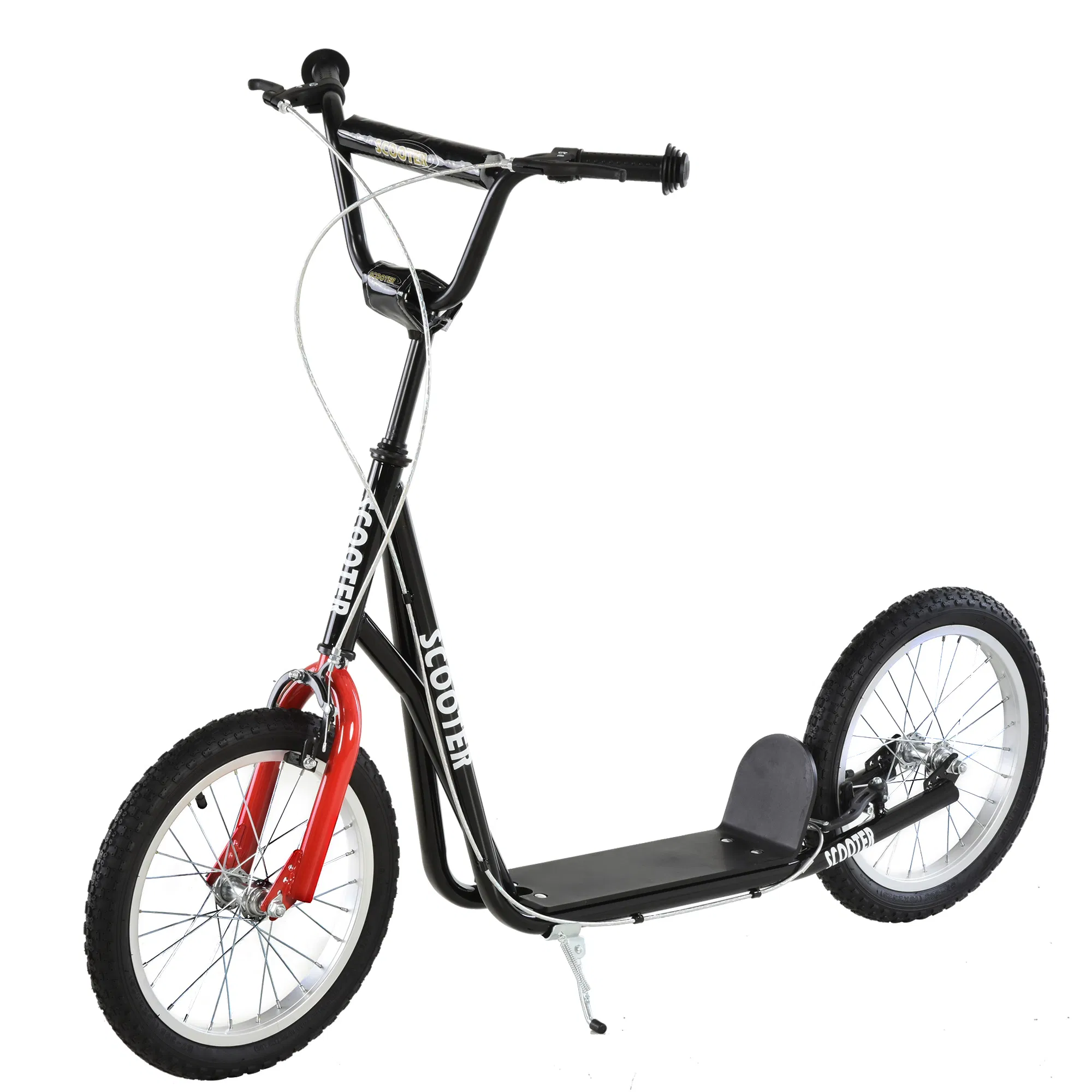 Kids Kick Scooter for 5+ Year Old, Kids Ride on Toy w/ 16'' Inflatable Wheel Dual Brakes, Black photo 1
