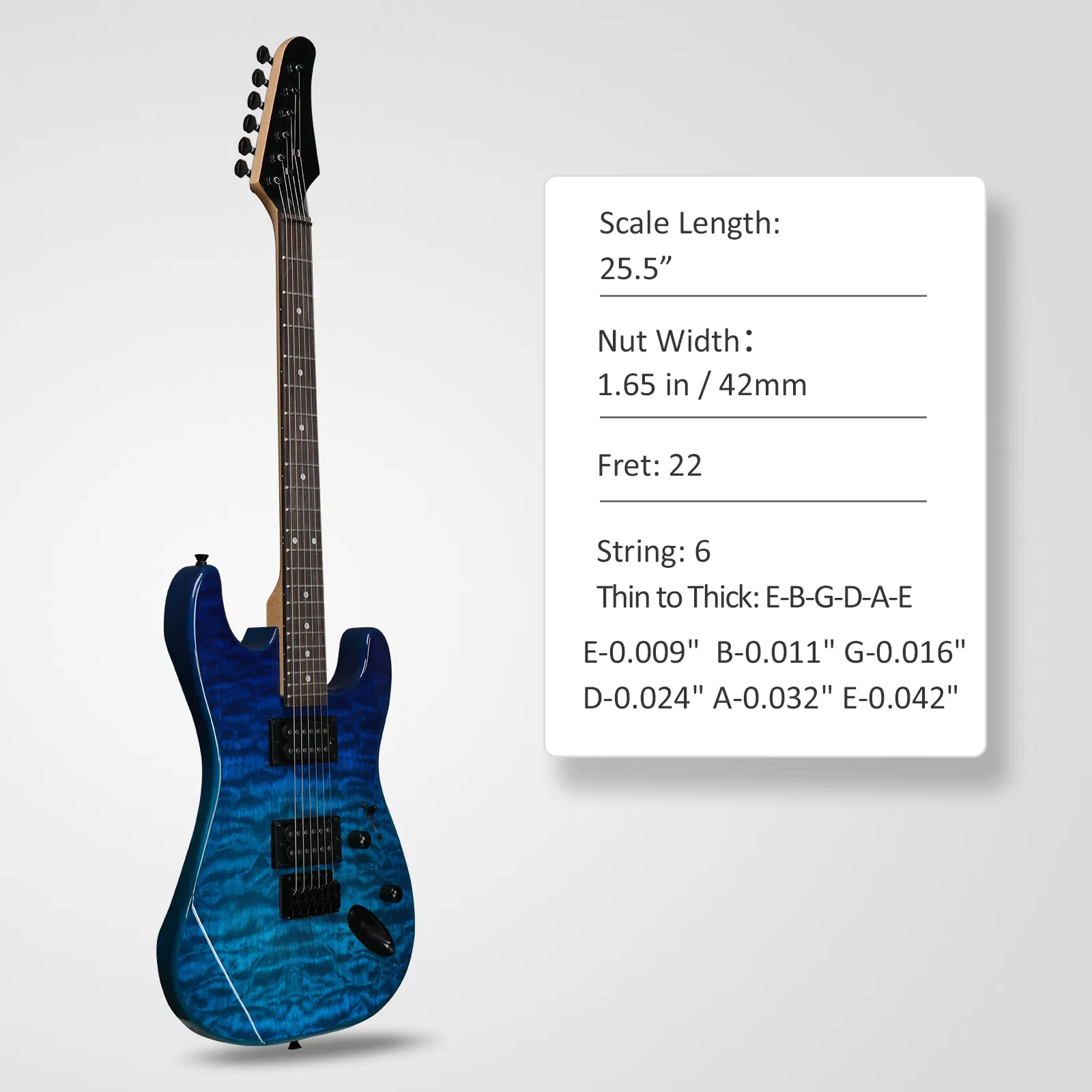 39in Electric Guitar H-H Pickups Trans Blue suit for Heavier Rock photo 5